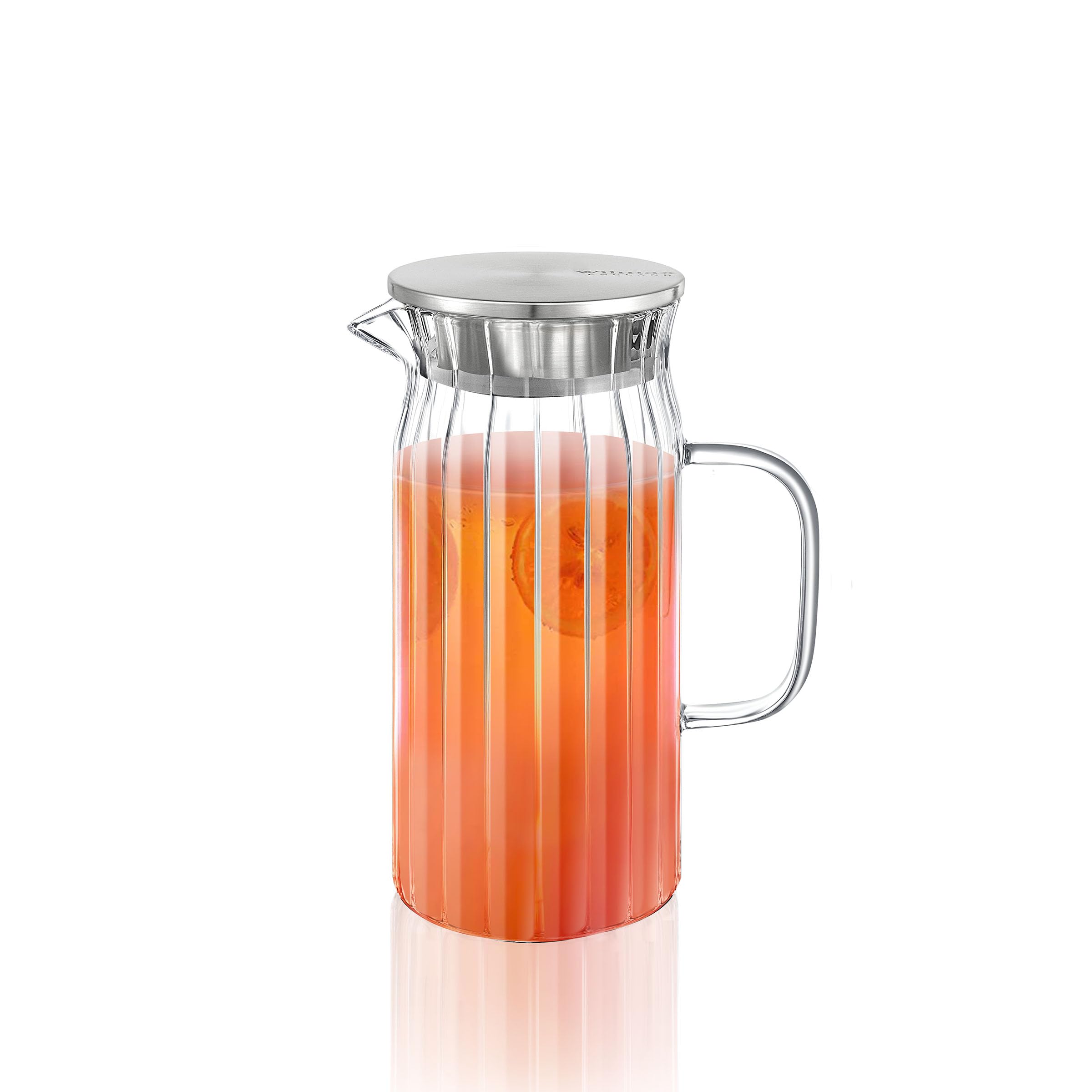 Wilmax Glass Carafe 1 Litre with 6 Water Glasses 200 ml in Set Stainless Steel Lid Water Carafe Made of Ribbed Glass Water Jug for Juice, Water, Iced Tea, Milk, Glass Carafe Water Jug - Image 2