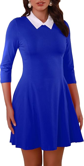 Womens Fall Dresses Cute Peter Pan Collar Fit and Flare Short Skater A Line Casual Goth Dress with Sleeves