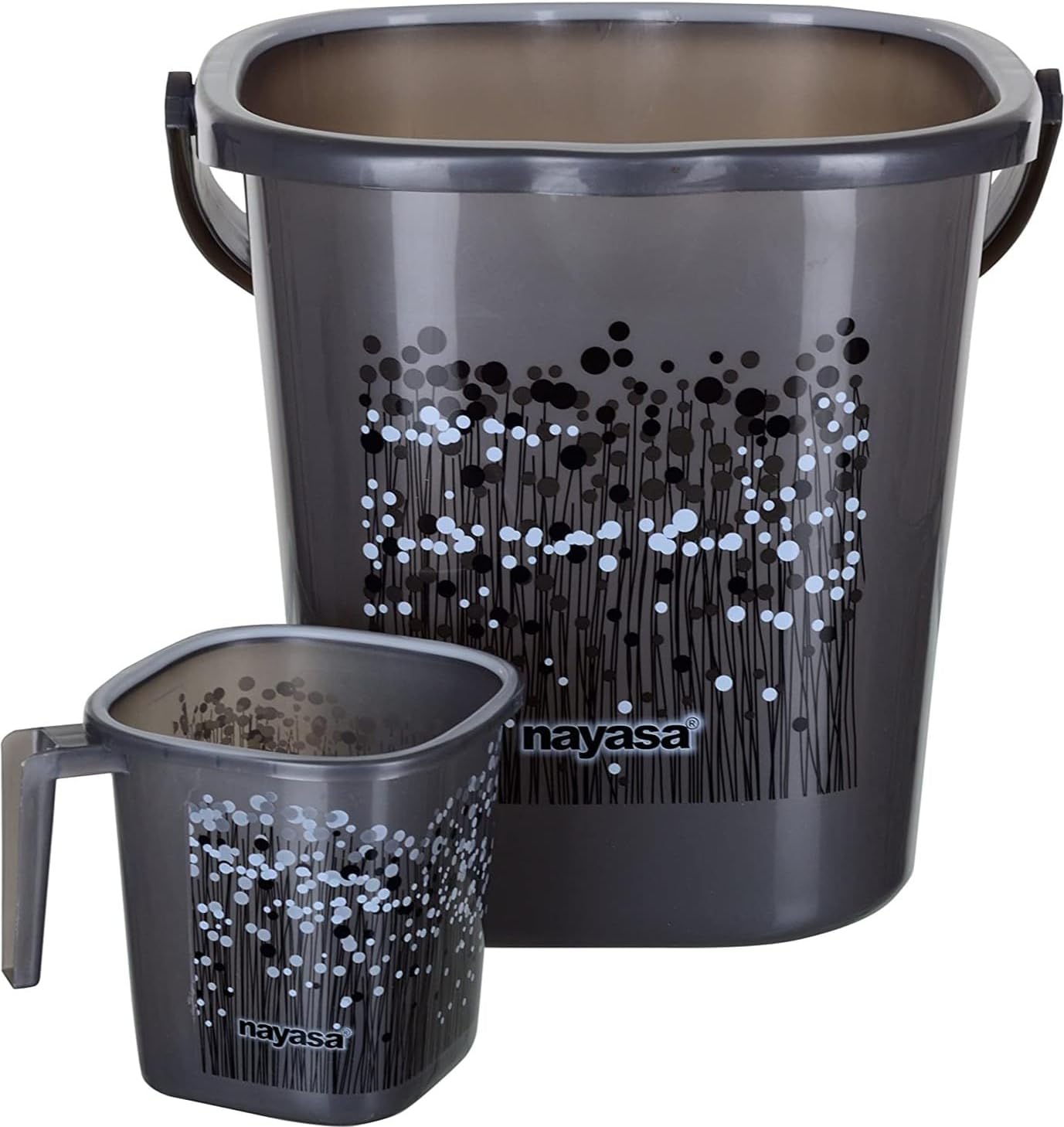 Nayasa Square Ring Funk Plastic Set for Bathroom | 18 Liters Bucket & 1.5 Liters Mug | Bathroom Set of 4 | Bathroom Accessories Set | Bucket, Mug, Stool & Soap Case, Black