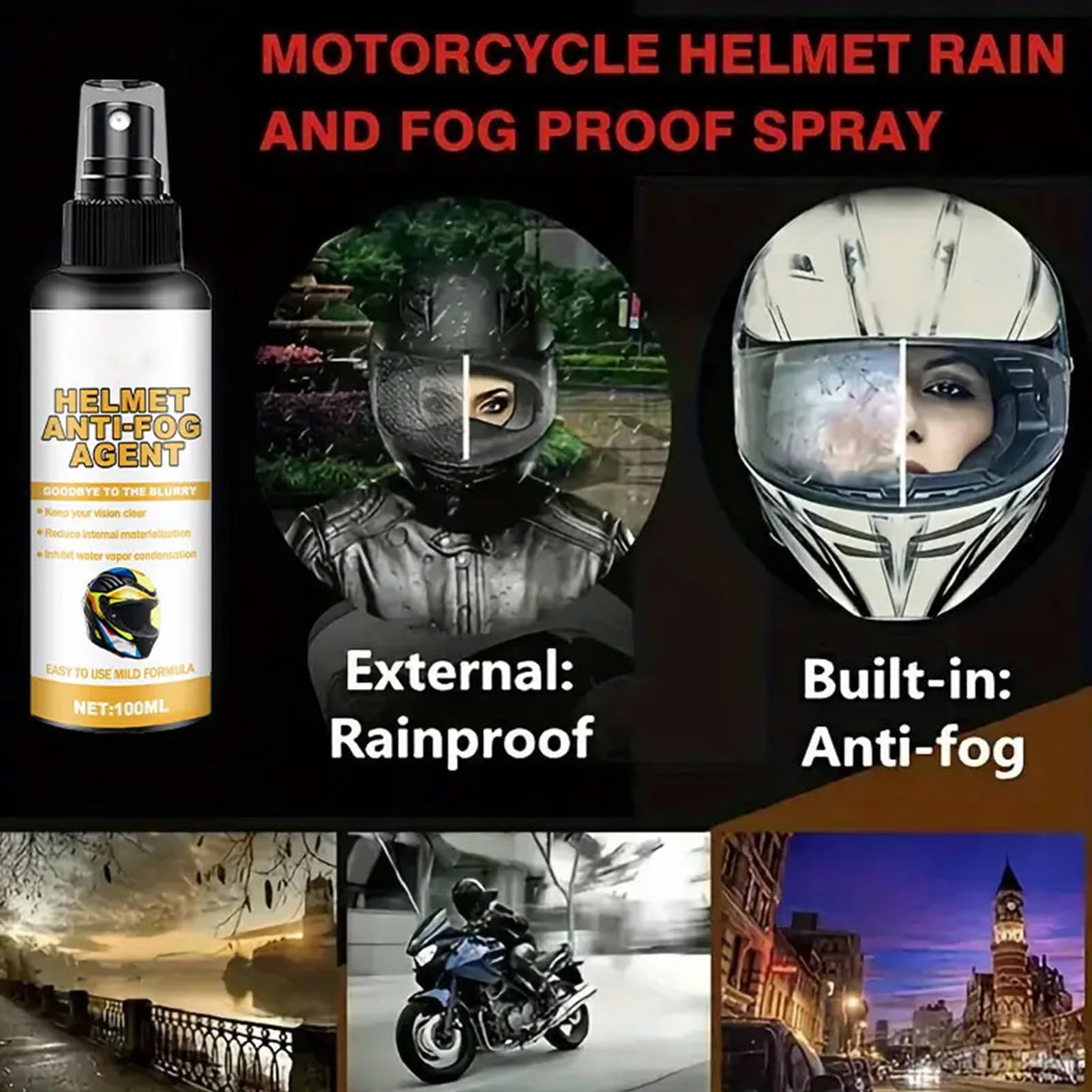 Spray anti-appannamento | Detergente anti condensa con rivestimento | Spray anti appannamento per casco moto 100ml - per occhiali, schermi moto, sci, snowboard, sport all'aria aperta, uomo e donna