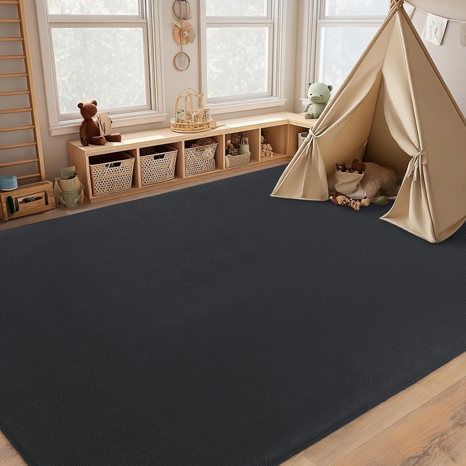 qulint 8x10 Area Rug for Living Room, Modern Large Washable Rug for Bedroom Dark Grey Thickened Memory-Foam Rug, Minimalist Solid Non Slip Carpet for Kid Room Dining Room Classroom Home Decor