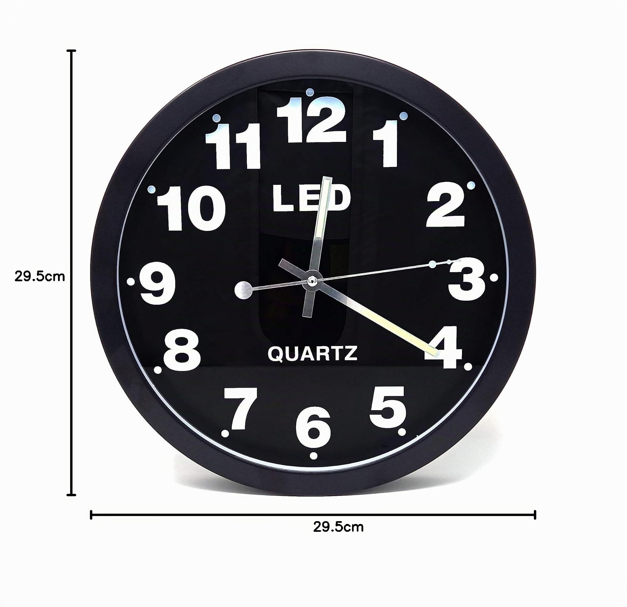 Starlet24 Wanduhr 29,5cm Ø beleuchtet mit bunter LED-Zifferbeleuchtung und Quarz-Uhrwerk (laufruhig, analog, leise, kein Ticken) Schwarz