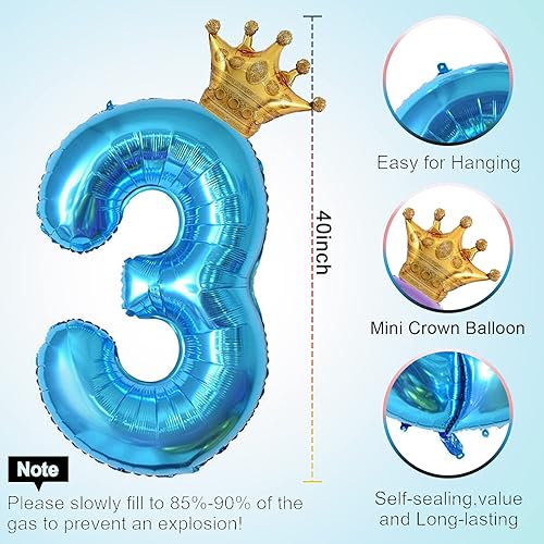 Miniatura 10 de Globo azul de 40 pulgadas con número 6 y corona pequeña para decoraciones de fiesta de cumpleaños, decoraciones de fiesta de cumpleaños de 6 años,