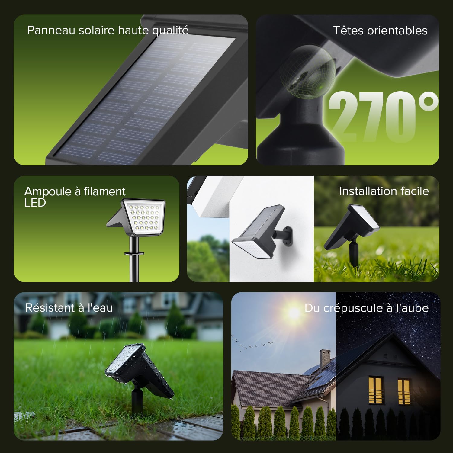 UME Batteria agli ioni di litio nell'apparecchiatura Set di 6 Faretti Lampade Solari Esterni Impermeabile 28 LED 3000K, Illuminazione Paesaggistica per Giardino, Vialetto e Prato, Funzione Crepuscolo