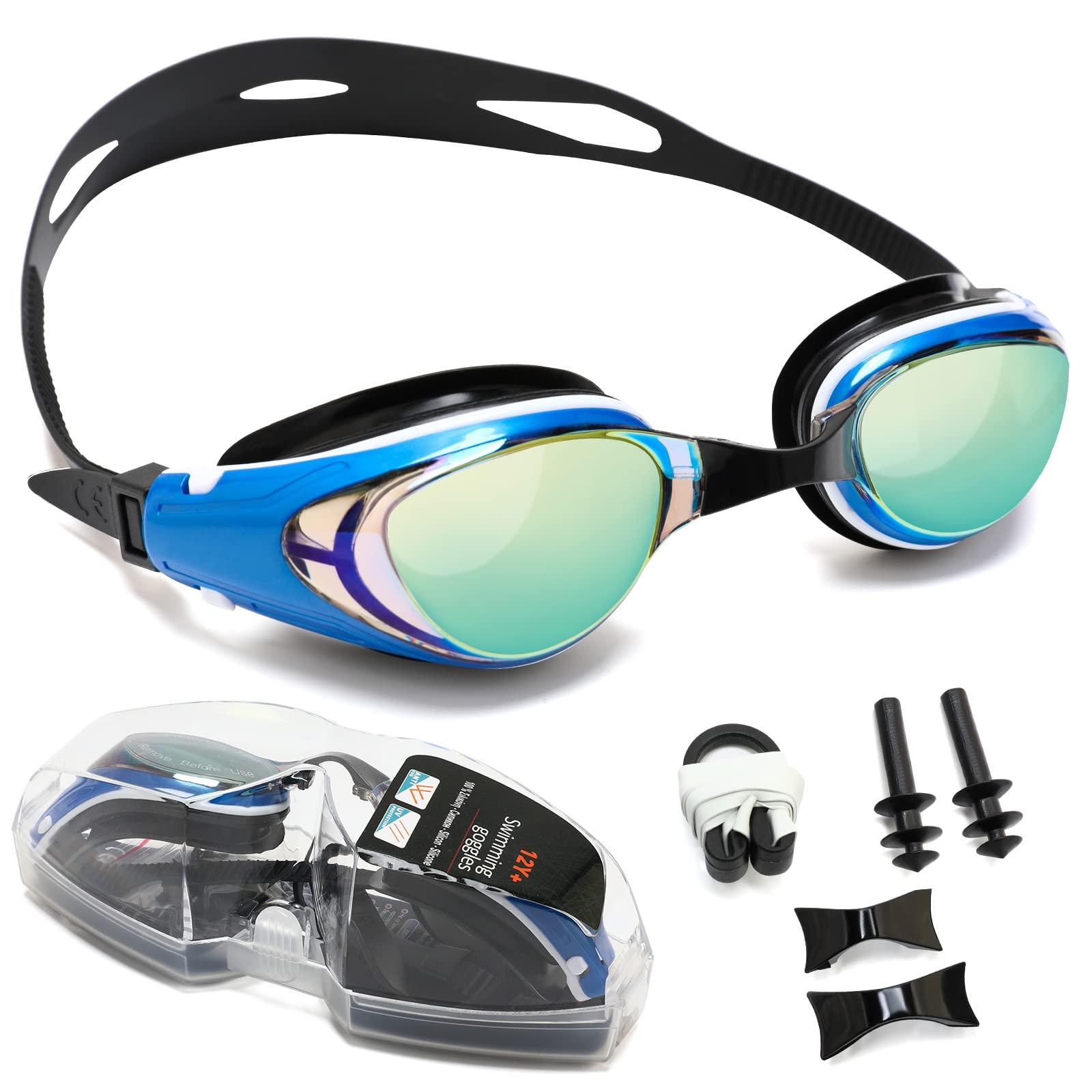 Body+ Nearsighted Swim Goggles, Shortsighted Optical Mirror/Non-Mirror Lens Swimming Goggles Anti-Fog for Adult Men Women