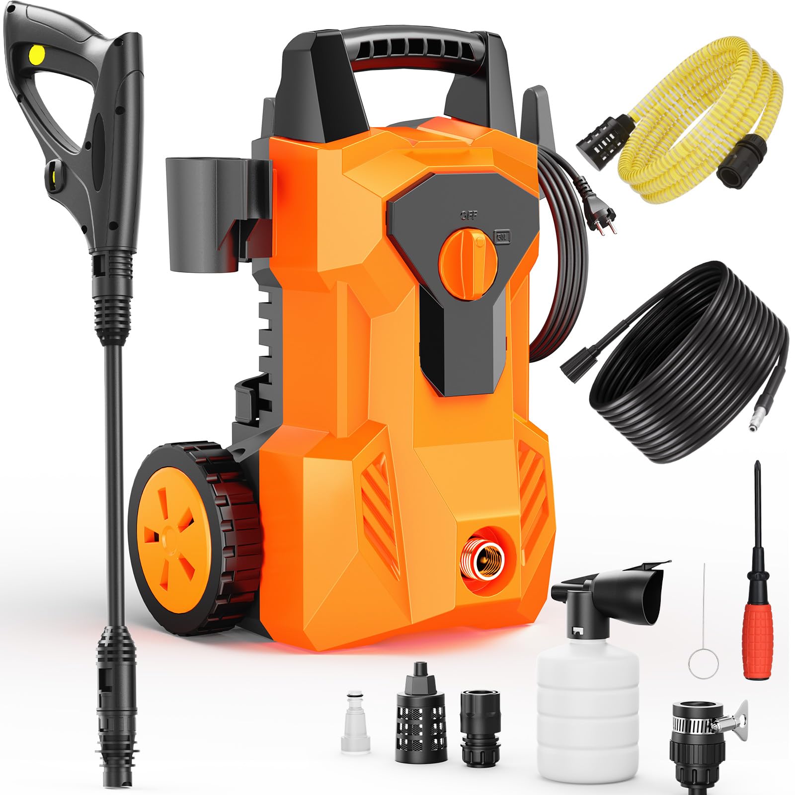Myjka wysokociśnieniowa 140 bar, 1600 W, mobilny pistolet wysokociśnieniowy, wydajność tłoczenia 420 l/h