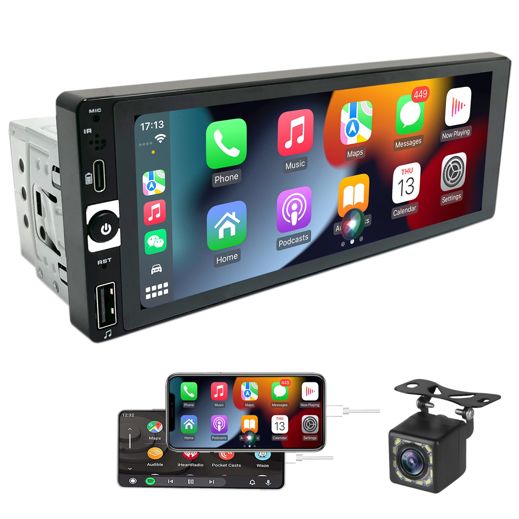 LAMTTO 9.26 Screen Mirroring Carplay Autoradio 1 Din Avec Android Auto Bluetooth Mains Libres 5 Pouces Autoradio Avec Android/iOS Mirror Link Bluetooth FM USB/AUX/TF/Type C/EQ Car Play