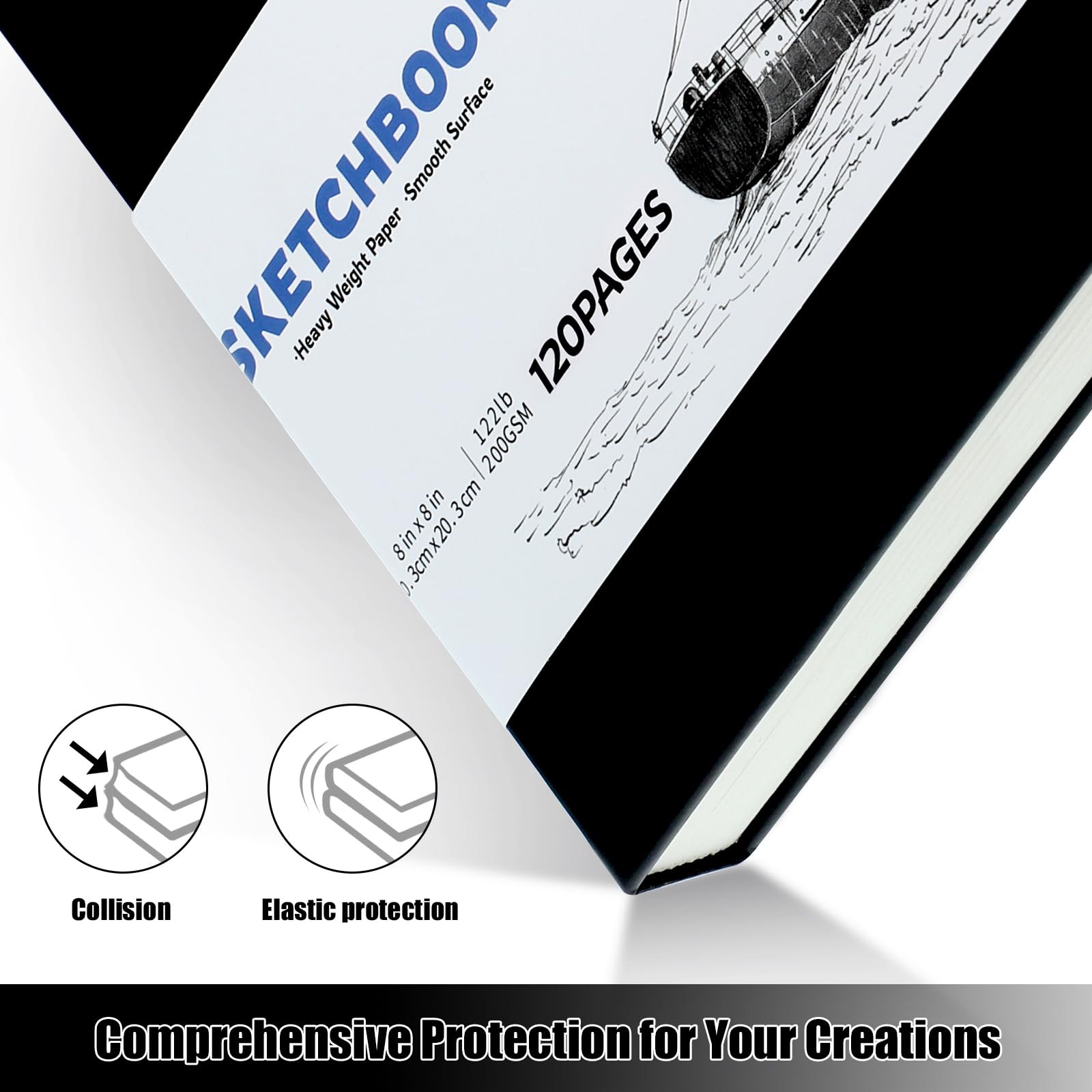 Square Sketch Book 60 Sheets, Sketchbook with 200GSM Thick Paper - Black Hardback Art Drawing Pad for Sketching 20 x 20 cm, 120 Pages - Image 3