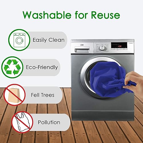 Miniatura 4 de BeeGreen Paquete de 12 bolsas de compras reutilizables con elástico de 50 libras con bolsa de cremallera de poliéster, plegable, lavable, XL,