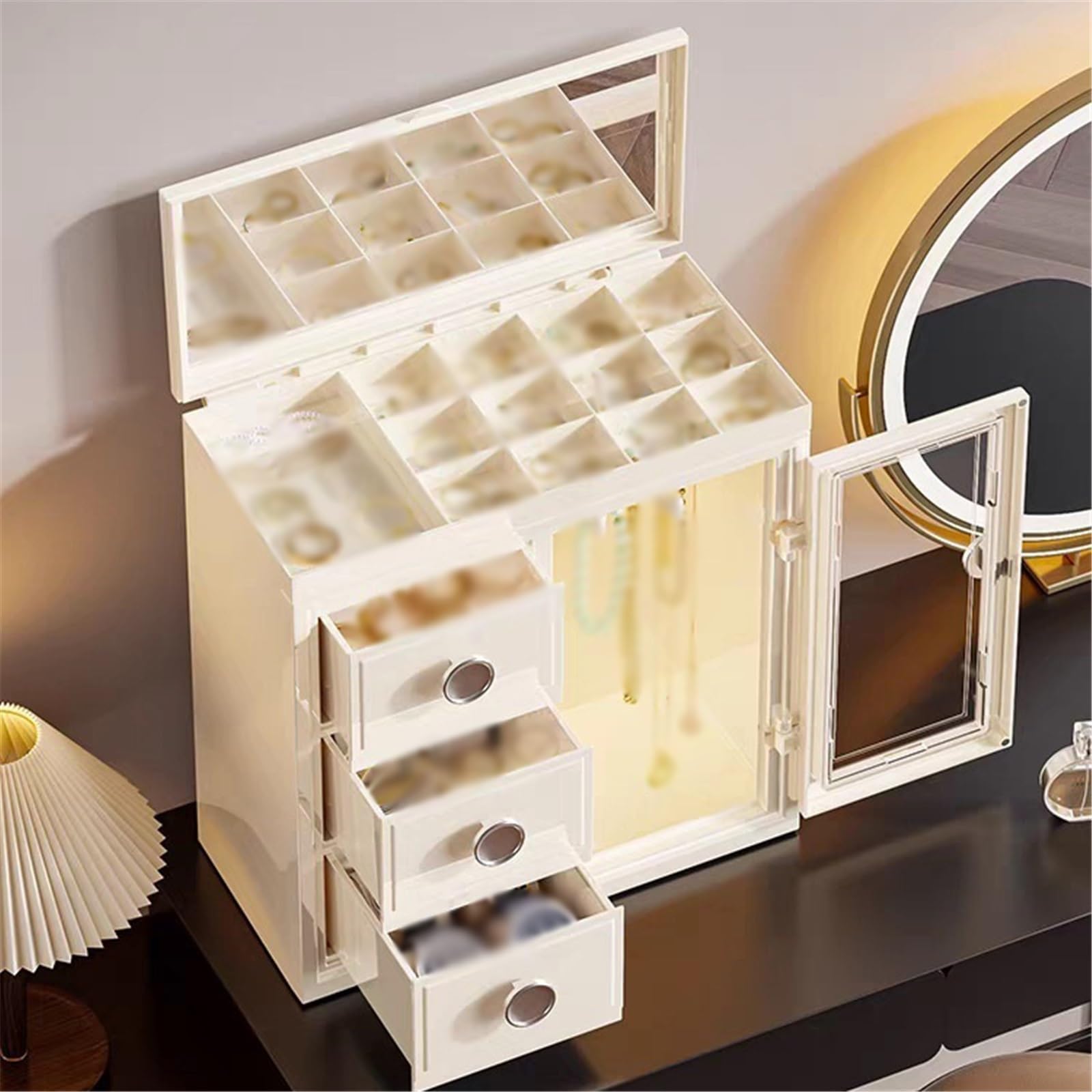Soporte de joyería Caja de almacenamiento joyas con espejo