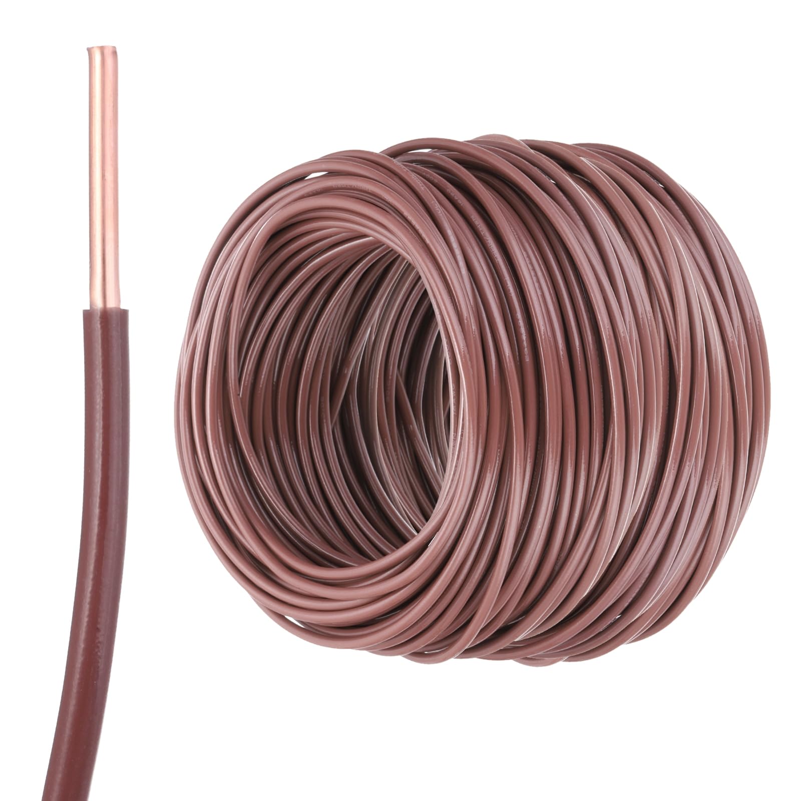 QUARKZMAN 200 Fuß Elektrischer Draht Isoliert Massivkupfer 14AWG Anschlusskabel THHN Draht Wohnbereich Industrie Erdung Elektrisch Bewertet Für 600 Volt UL Gelistet Braun