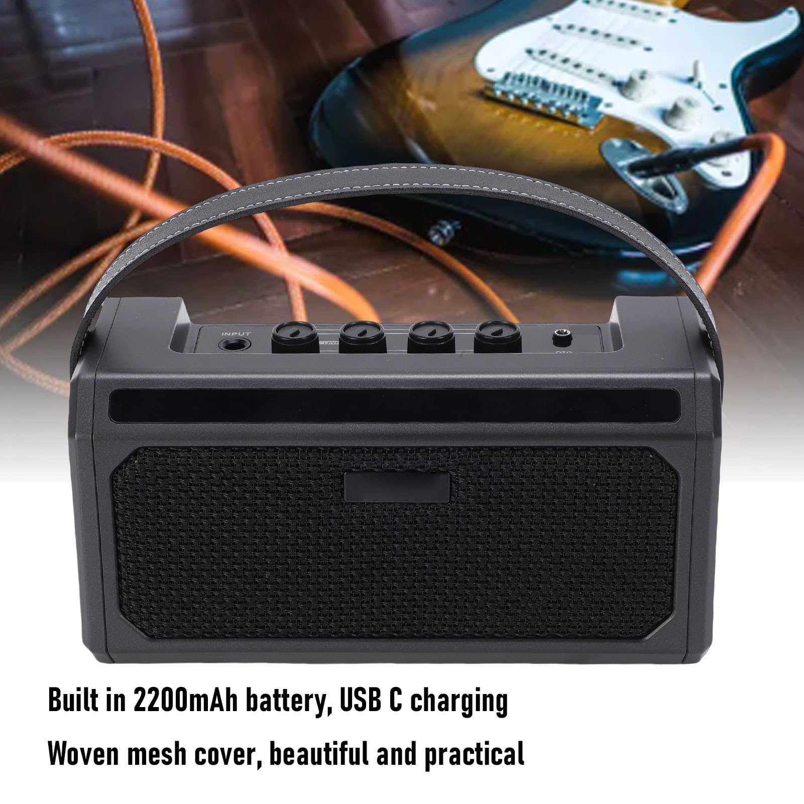 FILFEEL Amplificatore per Chitarra Elettrica Portatile da 10 W con Circuiti Analogici, modalità DELAY e REVERB, Cuffie, Batteria da 5,3, 6 Ore –