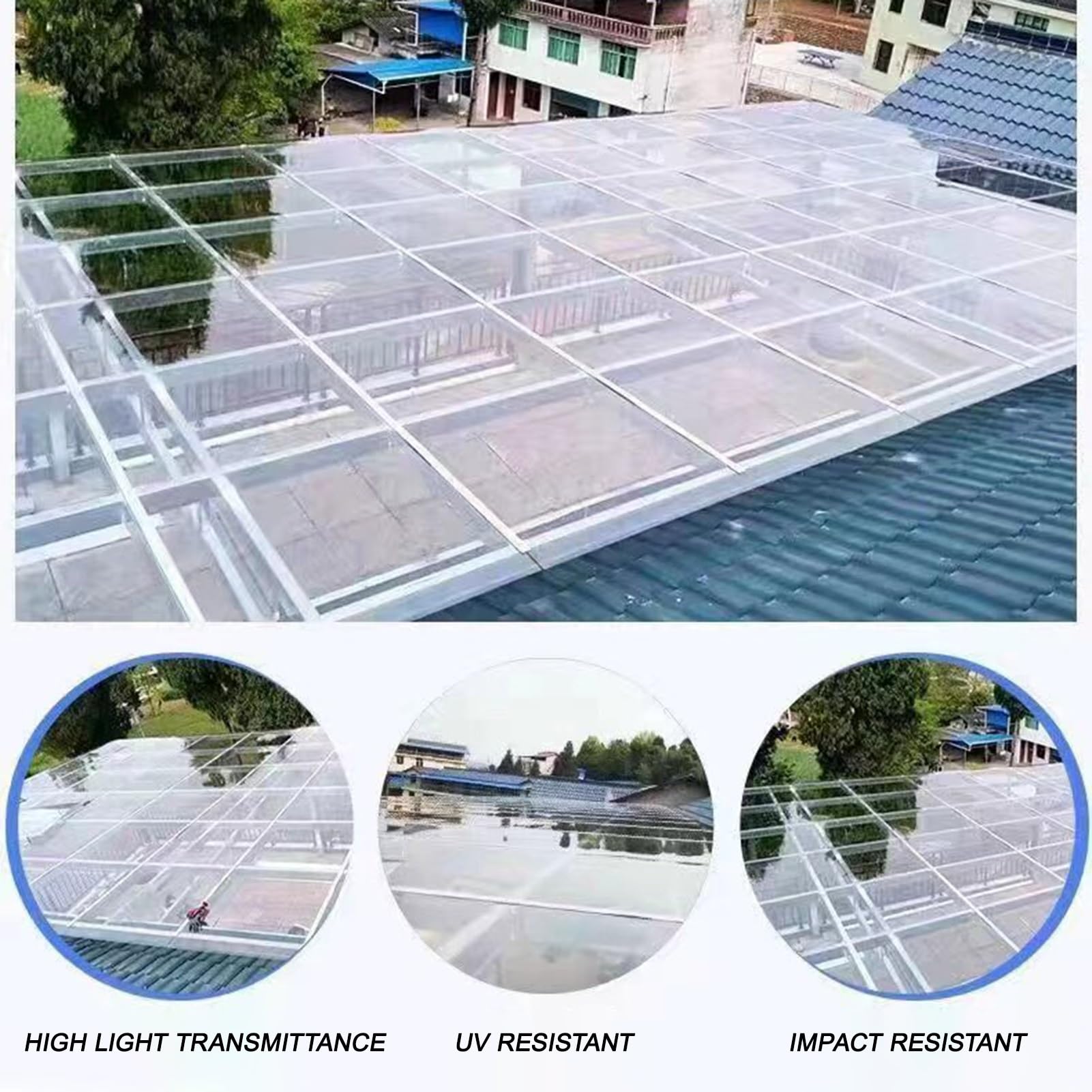 Płyta z poliwęglanu 2 mm gruby pleksi, trwały panel PC, do szklarni dachowej/kabiny/wiaty samochodowej/autostradowej, wodoodporna/anty-UV (1,22 x 10 m (4 x 32,8 stopy)