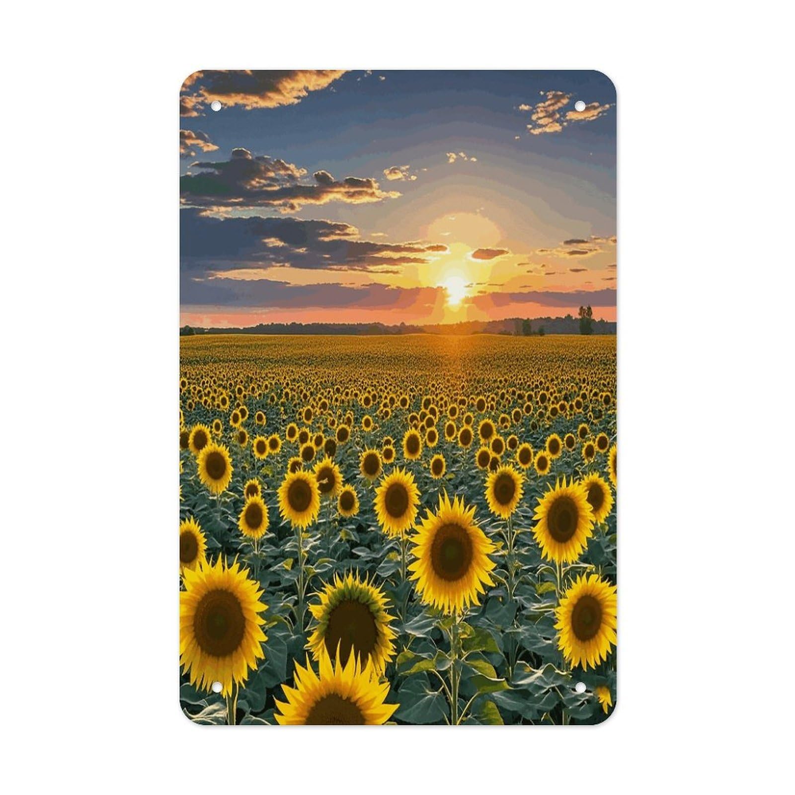 Dreamlike Sunset Of A Sunflower Field Tin Sign Vintage Funny Metals Sign Wall Decor Retro Metal Poster Wall Decoration Iron Metals Plate Art Metal Signs Poster for Indoor Outdoor Wall Decor