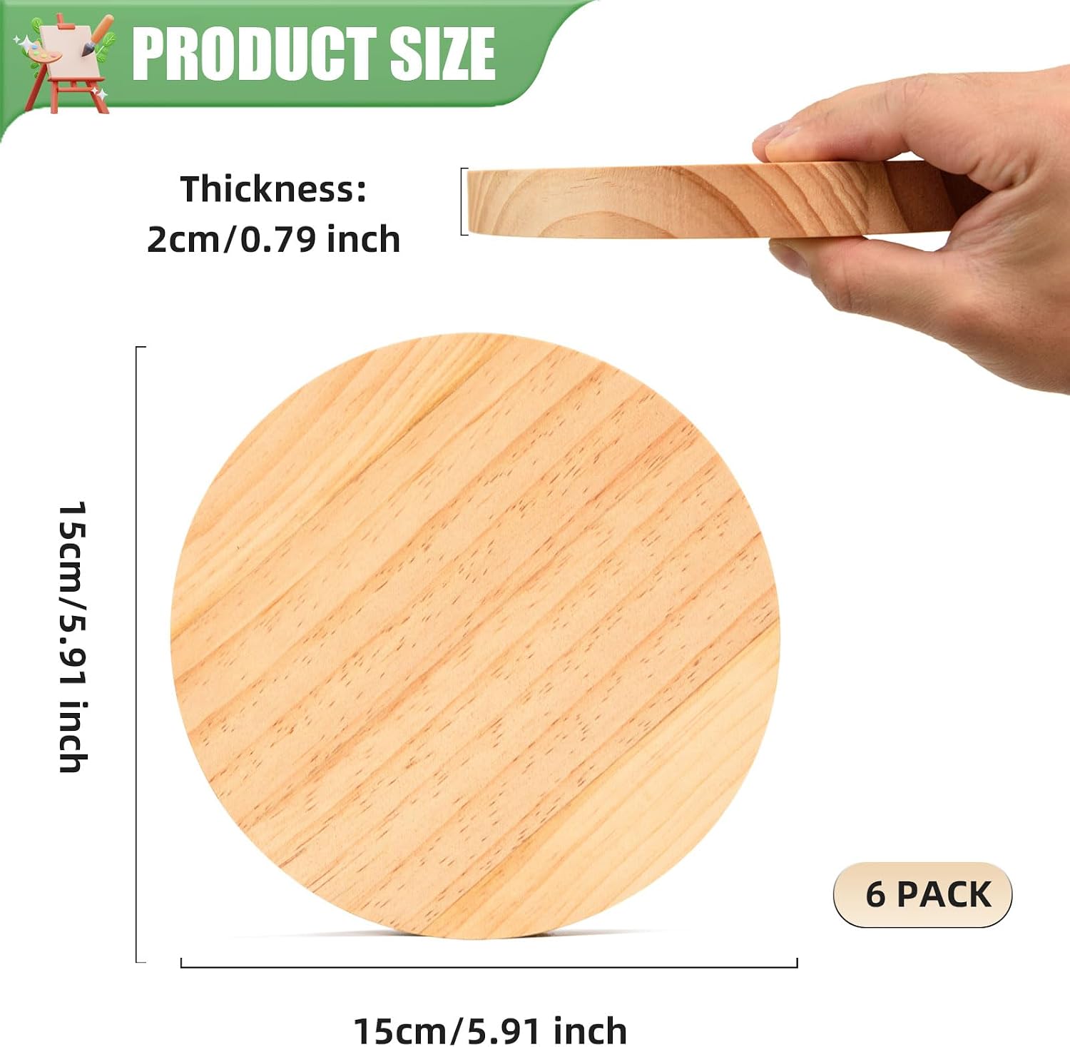 AWIZOM 6 Pcs Unfinished Wood Rounds 5.9 Inch Pine Wooden Circles Round Wood Discs Blank Round Slices Unfinished Wooden Coasters for DIY Crafts, Painting, Burning, Engraving(0.79“ Thick)