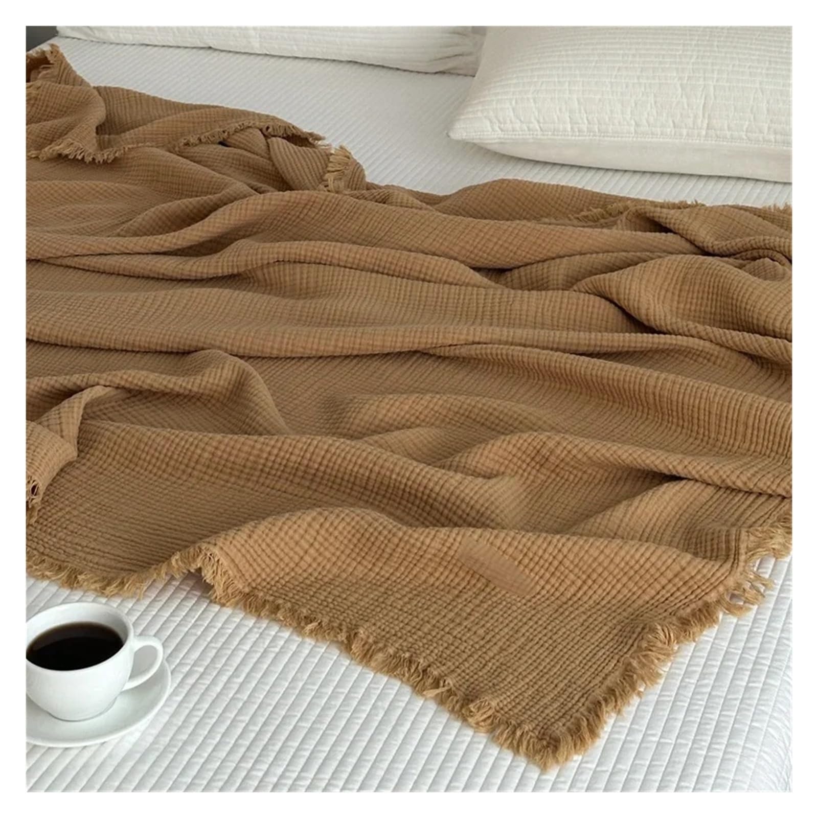Coperta in cotone, for divano, asciugamano, nappe, biancheria da letto, tinta unita, scialle, plaid delicato sulla pelle, coperte for la casa(Brown,200x230cm)