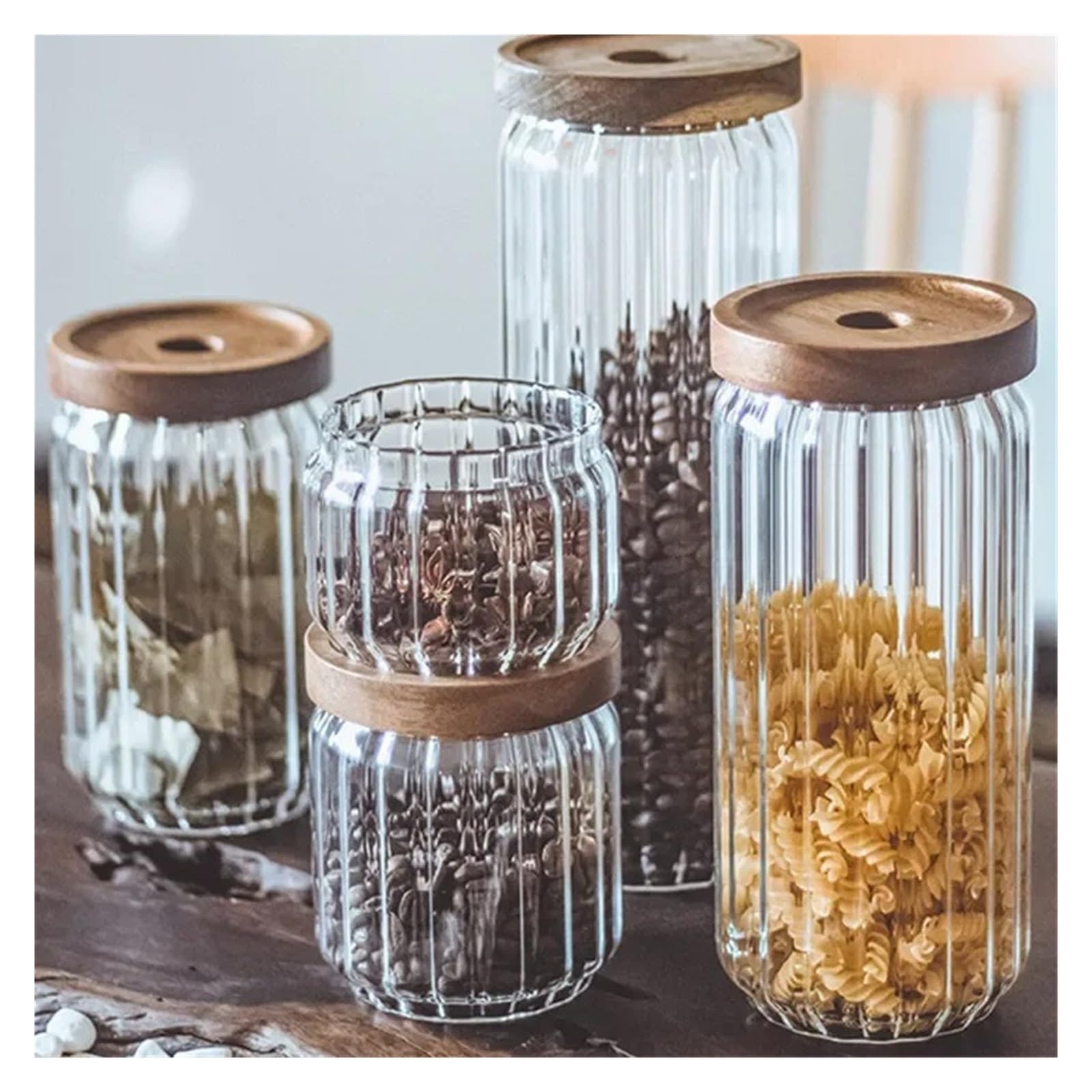 Glas-Aufbewahrungsbehälter mit Akazienholzdeckel, luftdicht | Borosilikatglas für Snacks, Tee und Kaffeebohnen in der Küche(750ML)