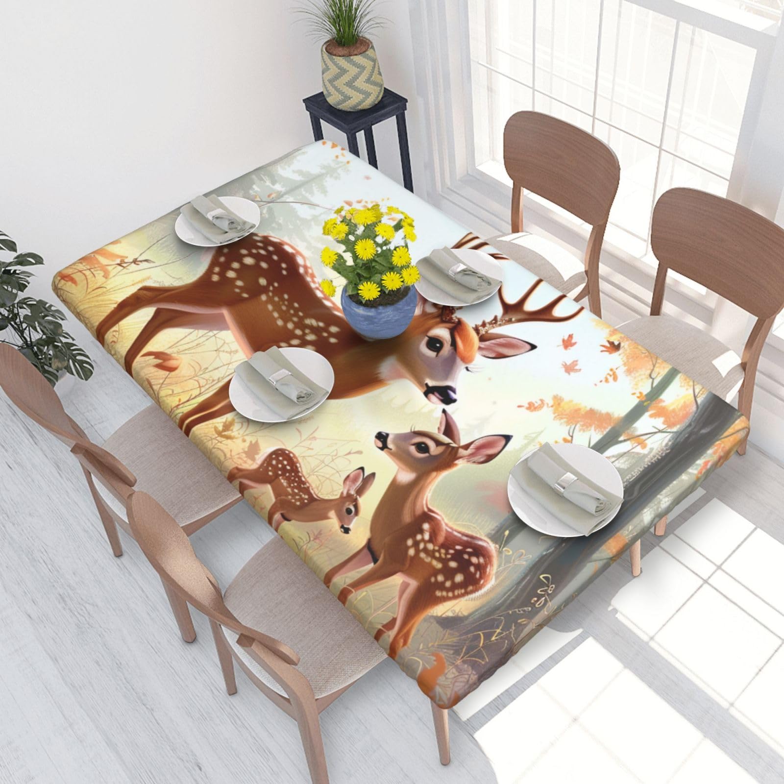 WPKJU Cute Deers Printed Tablecloths 4ft Rectangular Table Covers Washable Polyester Decorative Table Cloth for Dining Table Picnic Wedding