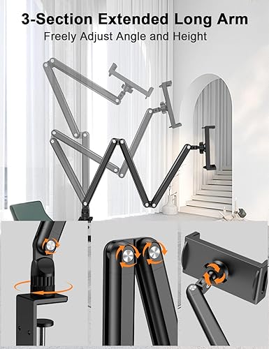 Miniatura 2 de Soporte para tablet para escritoriocama, soporte ajustable para iPad, brazo plegable para tableta, rotación de 360, para iPad Pro 12.911 de