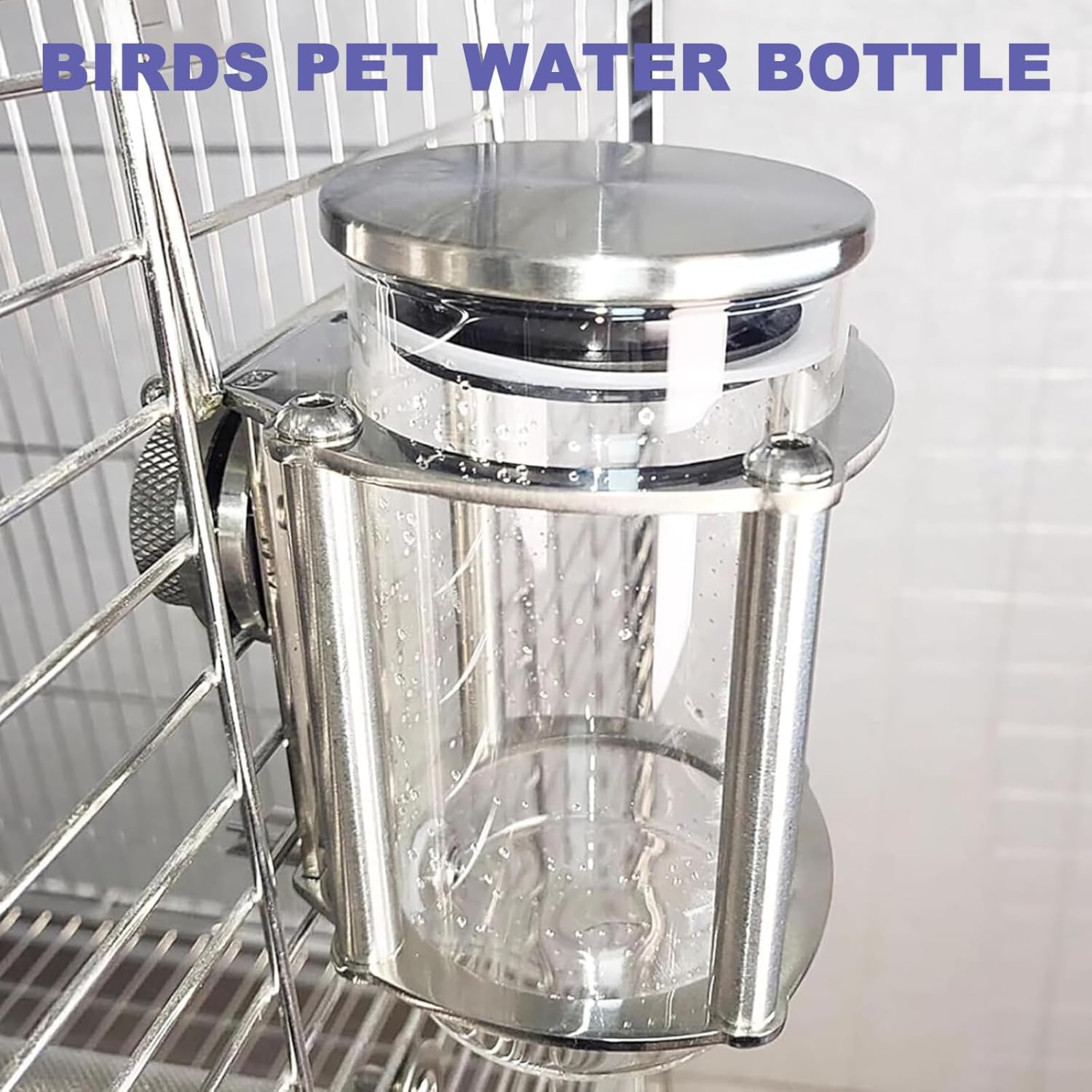 Small Animals Hanging Cage Water Bottle, Firing Pin No-Drip Dispenser, Resistant to Gnawing, 350ml Large Capacity, Glass Bottle with 304 Stainless Steel Nozzle for Birds, Rabbits, Rodents