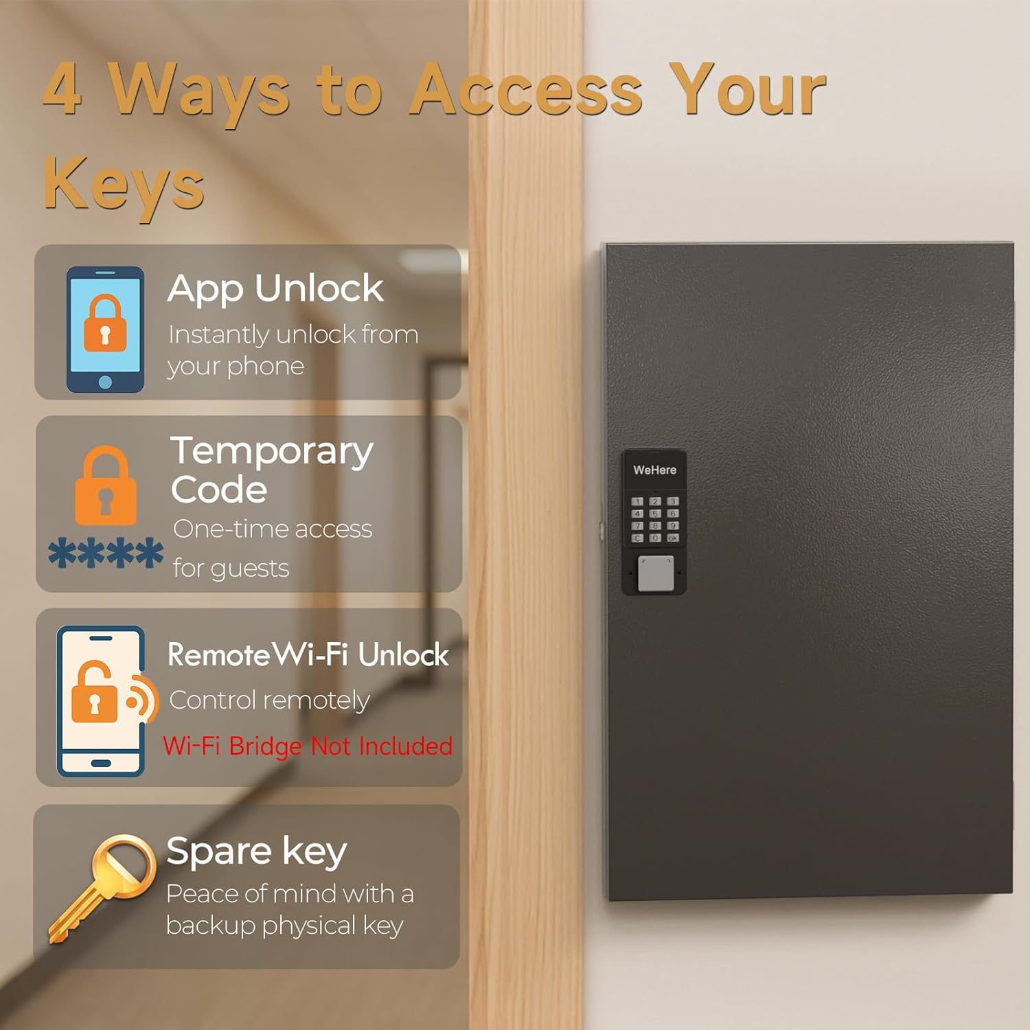 96-Key Smart Key Lock Box Wall Mount – Commercial Key Cabinet with App, Keypad, Bluetooth & WiFi Unlock (Sold Separately), Access Log Tracking, Key Management System for School, Office