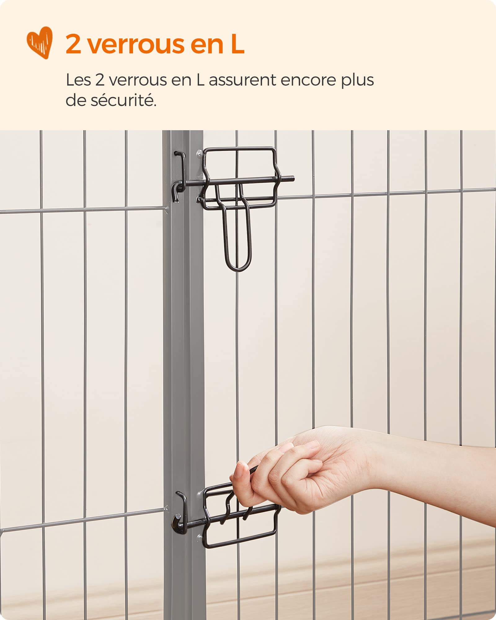 Feandrea Parc pour Chien, Enclos pour Chiot, Clôture, Chenil, Cage, 8 Panneaux, Double Verrou en L, Chaque Panneau 77 x 100 cm, Intérieur, Extérieur, Jardin, Chien, Lapin, Poule, Noir PPK81H