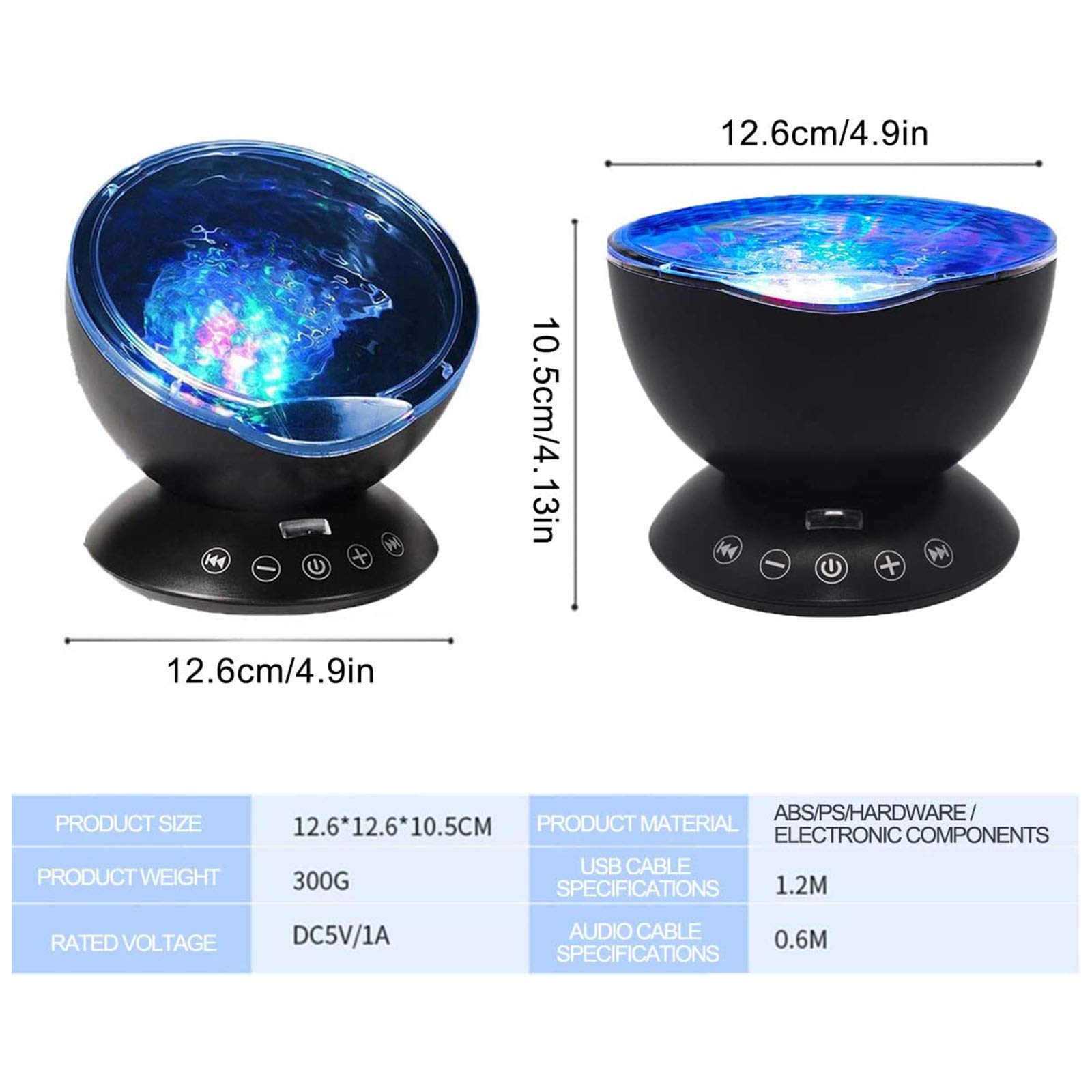 Lámpara De Proyector Ocean, Luces De Atmósfera De Luz Nocturna LED con Altavoz De Música/Control Remoto para Dormitorio De Niños, Sala De Estar, Fiesta, Cumpleaños,Negro
