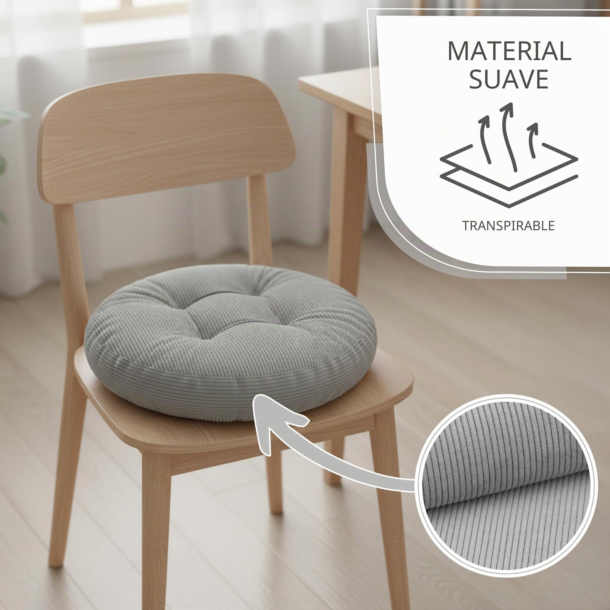 Amazinggirl Cojín Silla Comedor Redondo 40 cm - Juego de 4 Cojines para sillas Cocina Interior Asiento Acolchado Estilo escandinavo Suave Lavable Terciopelo acanelado Gris