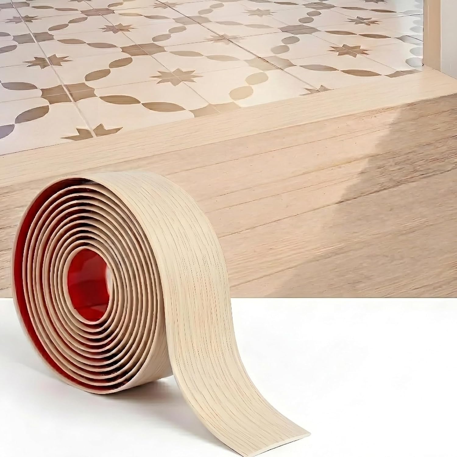2" x 20Ft Floor Transition Strip Self-Adhesive Beige | Vinyl Flooring Transition Strip, Flexible Threshold Cover Strip for Laminate Tile Vinyl Wood Carpet Floor Gap, Peel and Stick