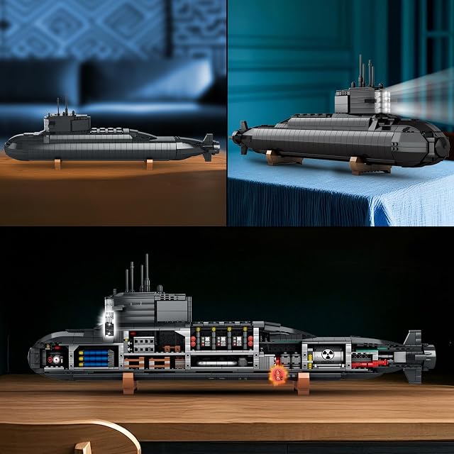 Foto 5 de 7 de Reobrix Juegos de construcción de submarinos nucleares para adultos, kit de modelo submarino con luces 800
