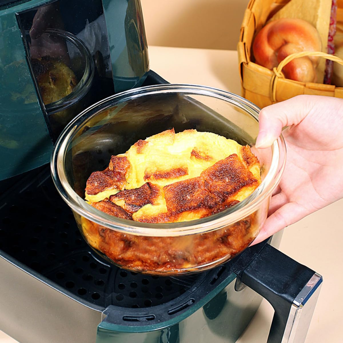GANAZONO Fuente de Cristal 2 Piezas Capacidad de 650ml y Superficie Lisa para Horno de Vidrio Resistente al Calor para Freidora de Aire y Cocina Doméstica