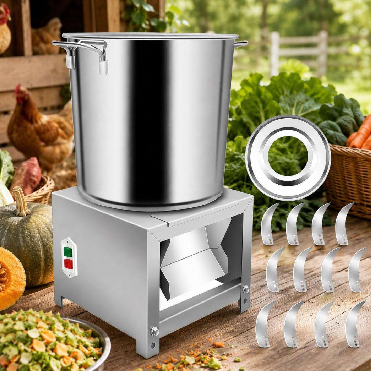 pedenencelia Electric Commercial Vegetable Chopper for Animal Feed, Professional Veggie Shredder Grater, Heavy Duty Stainless Steel Shredding Cutter, with Adjustable Cutting Size 1800w