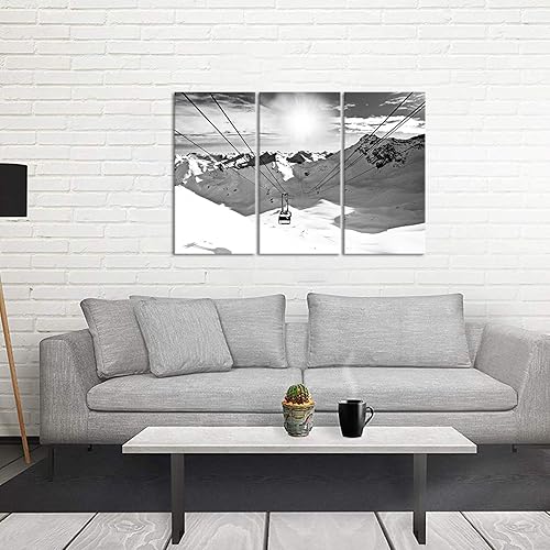 Miniatura 2 de Biuteawal 3 piezas de arte de pared de invierno en blanco y negro para remonte al sol, imágenes en lienzo, pintura de paisaje de montaña de nieve,
