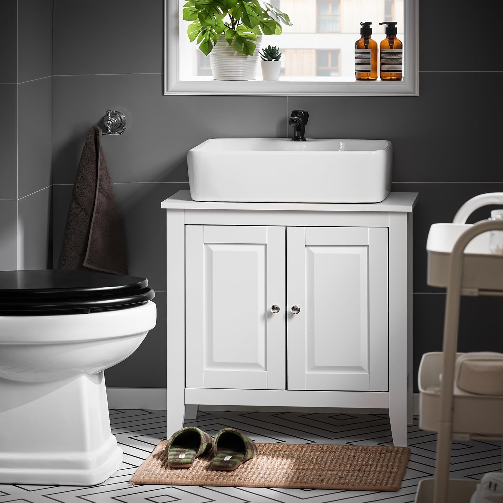 SoBuy FRG202-W szafka pod umywalkę, szafka łazienkowa, meble łazienkowe, szer. x wys. x głęb. ok.: 60 x 62 x 30 cm, kolor biały