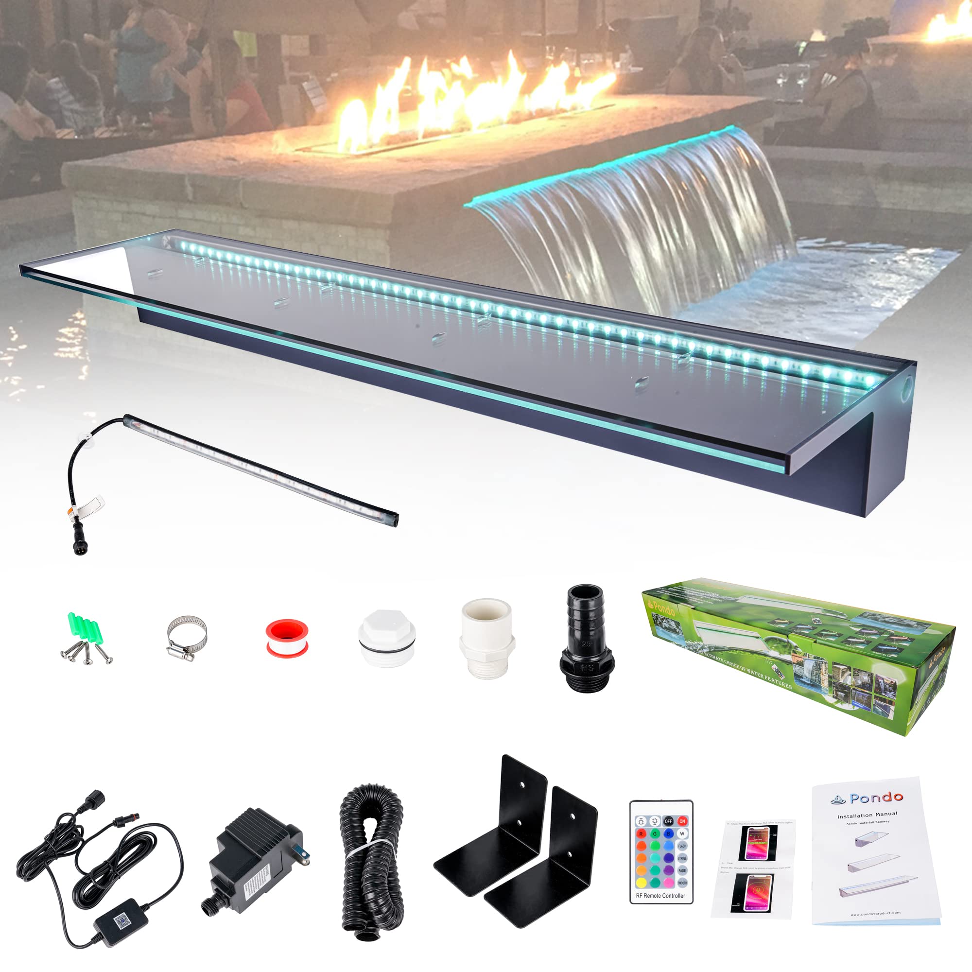 36'' APP Acrylic Pond Fountains Multi-Color LED Light Outdoor Pool ...
