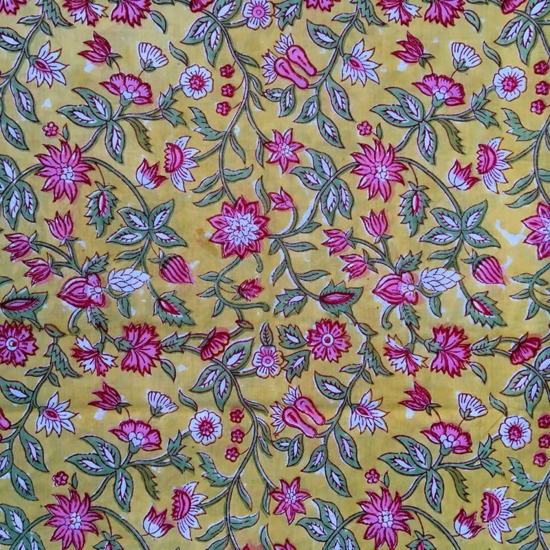 Pre-Cut Premium Hand Block Cotton Quilting Fabric By Yards- 100% Cotton-Ideal for Quilting, Sewing, Crafts, Dressmaking, Curtains, Home Decor-Mustard Yellow-4 Yards- (BPF-115-4)