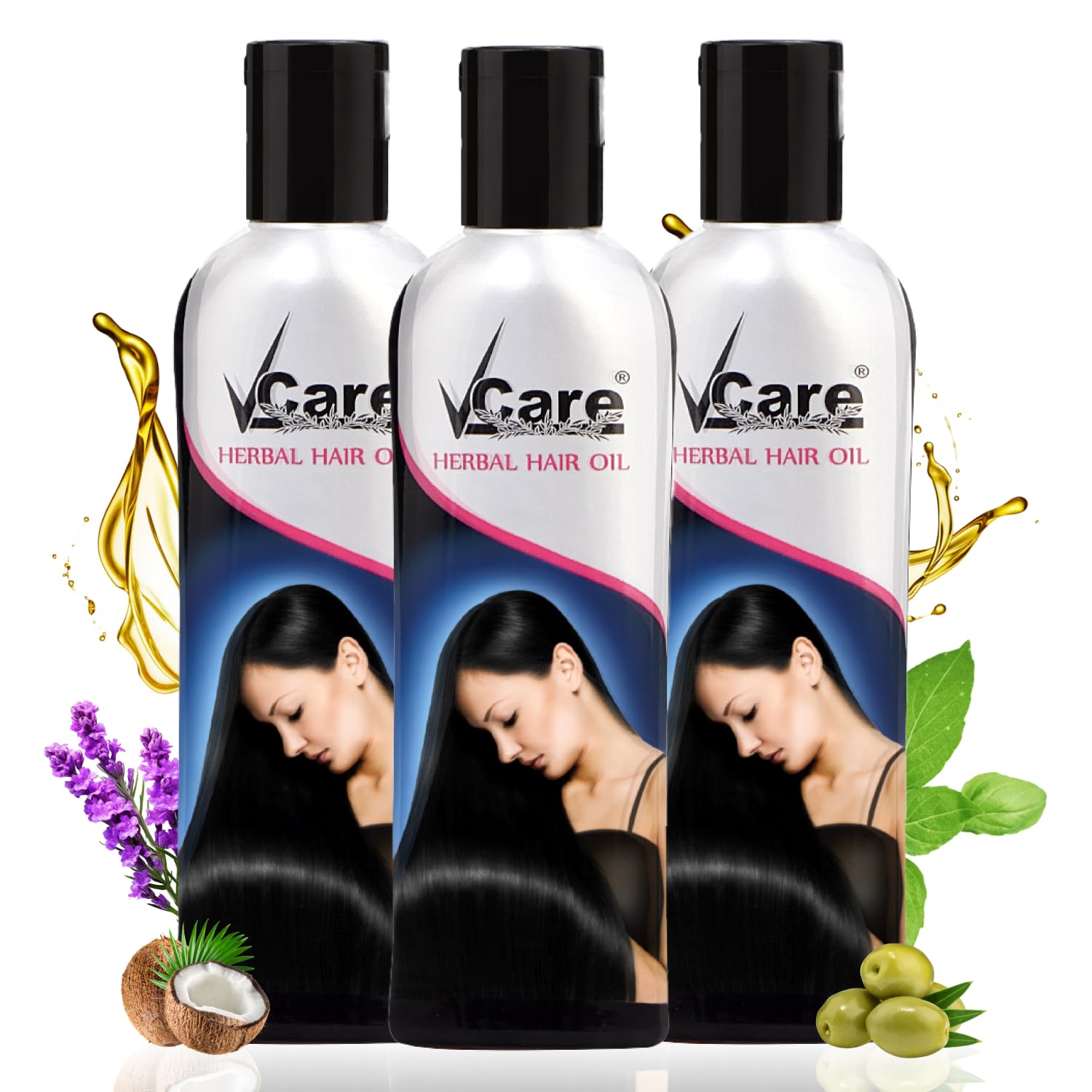 VCare 13+ Herbal Hair Oil With Coconut,Castor,Almond,Olive,Jojoba,Holy basil,Lavender,Curry leaf oils for Men and Women | Ideal For All Type Hair Growth