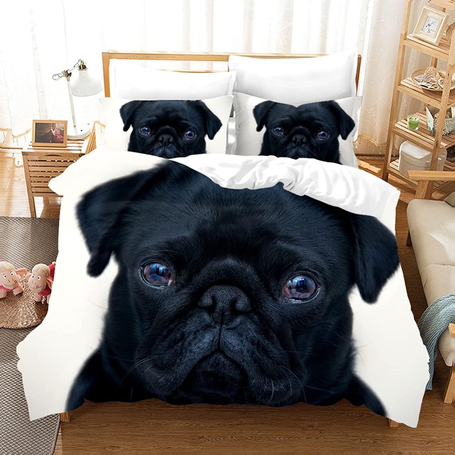 LMMSMGS Super King Size Duvet Cover Pug Bedding for Kids Aldult with Zipper Closure Soft Hypoallergenic Microfiber Duvet Cover 102.3"x 86.6" + 2 Pillowcases 19.7"x 29.5"