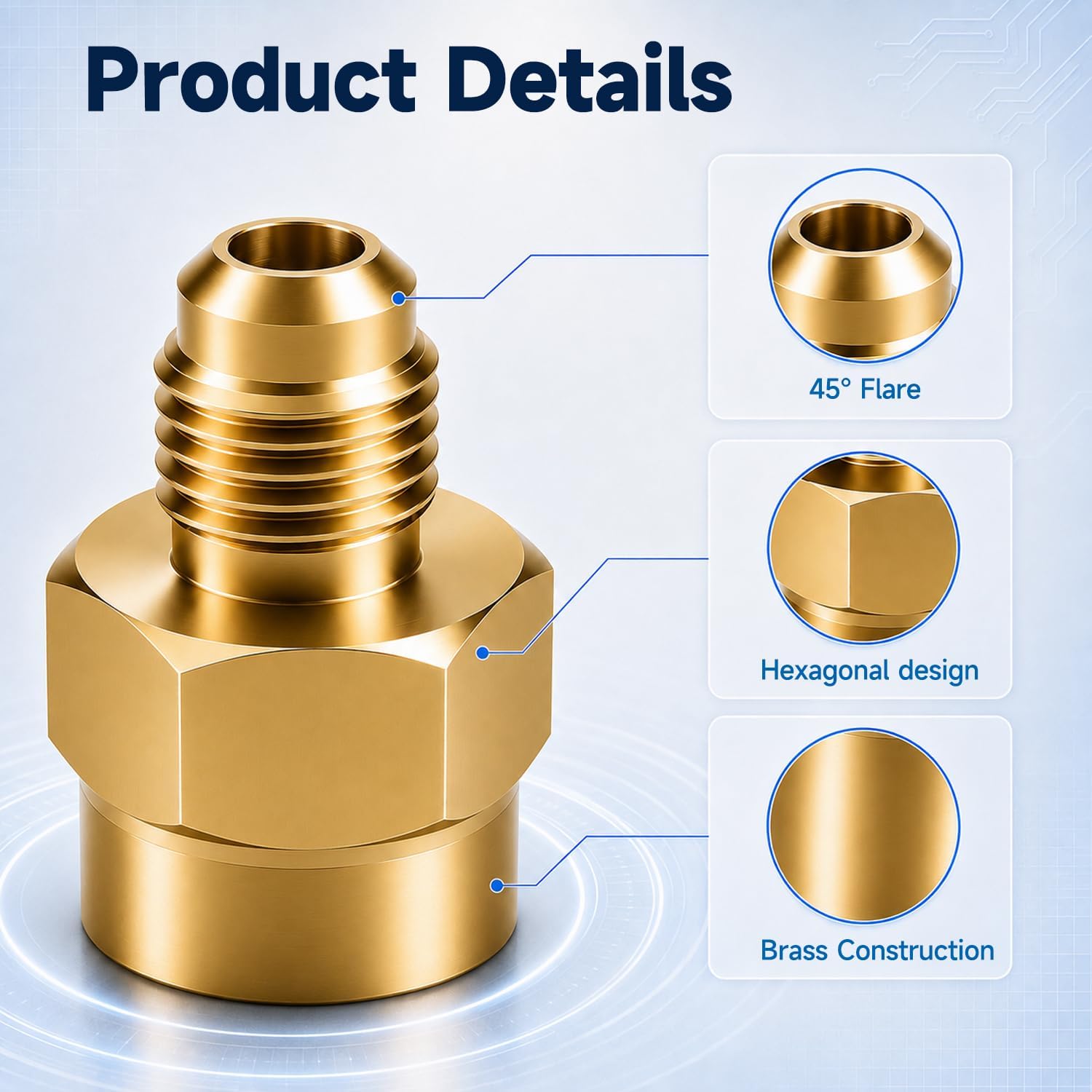 2 Pcs 1/4 SAE to 1/4 NPT Brass Adapter 45° Flare male & female thread AC Refrigeration Pipe Connector Fits HVAC Fuel & Hydraulic Pipelines