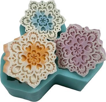 3 Cavities Snowflake Soap Mold Hexagon Flower Silicone Molds for Soap Candle Scented Wax Chocolate Cake Ice Jelly Aroma Plaster Resin Decorations