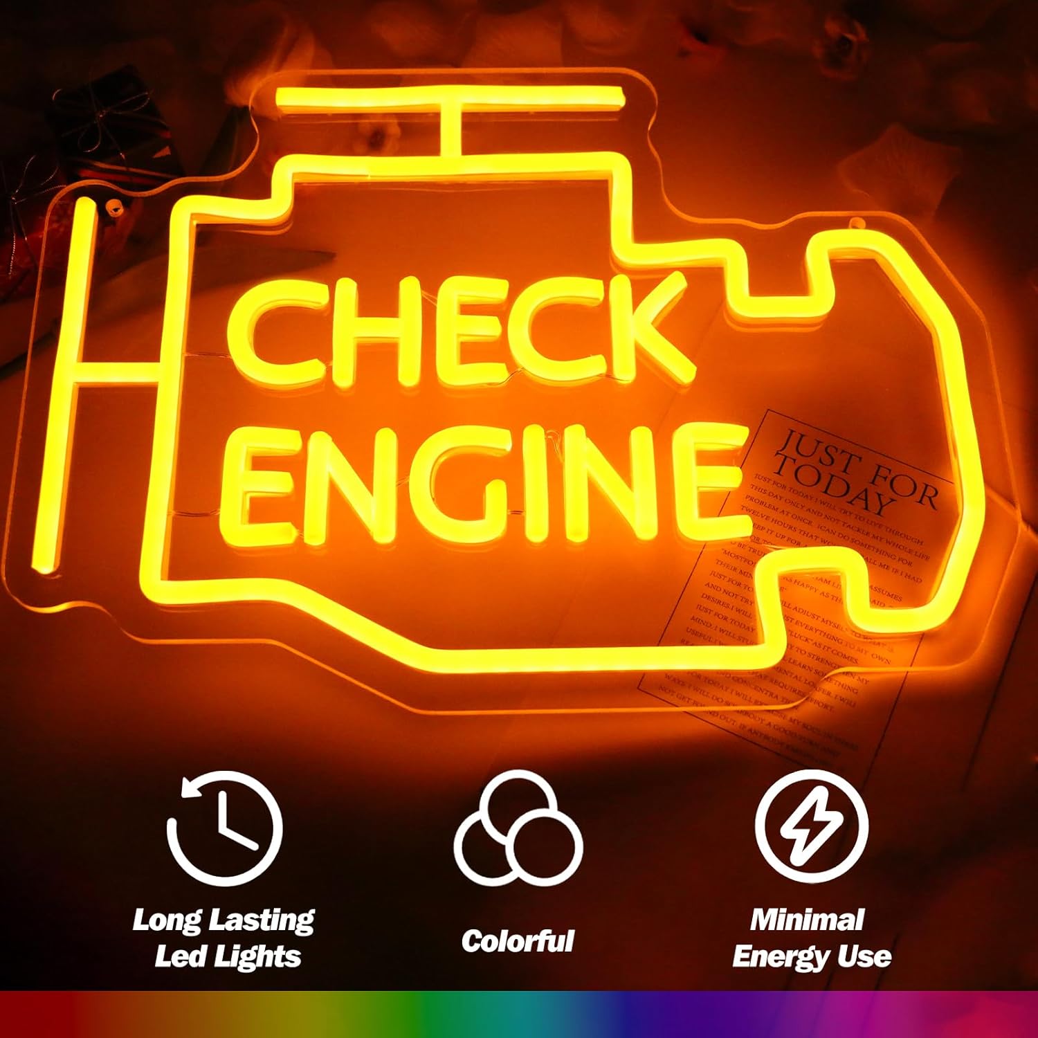 Goneons Check Engine Neon Sign Garage Neon Light for Wall Decor,Dimmable & Powered by USB LED Check Engine Light Sign for Car Room Car Repair Shop Workshop Party Decor Game Room Man Cave Birthday Gift - Image 7