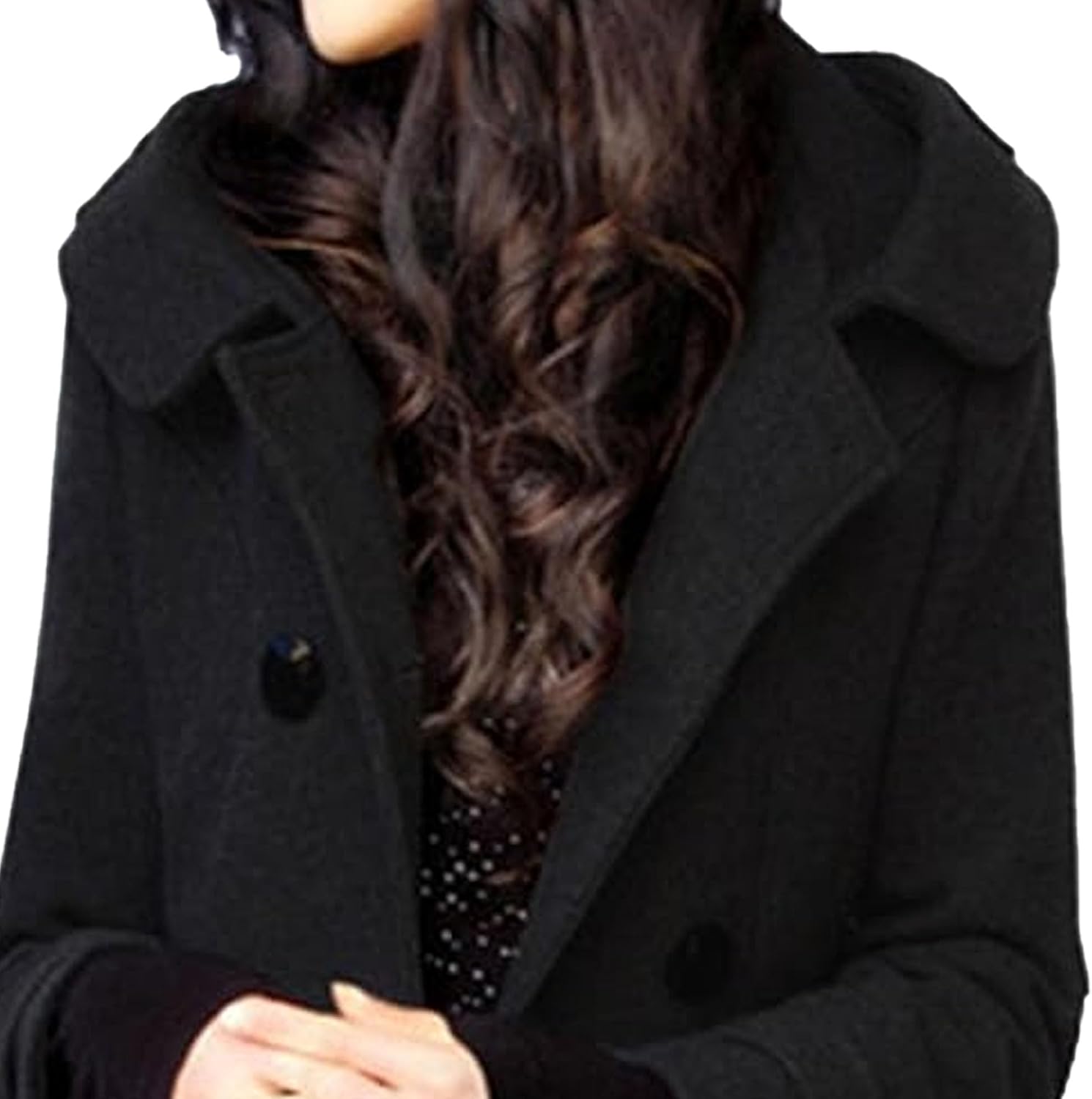 Womens Pea Coat Mid Length Hoodied Double Breasted Overcoat Wool Blend Long Trendy Trench Coat with Hood Winter