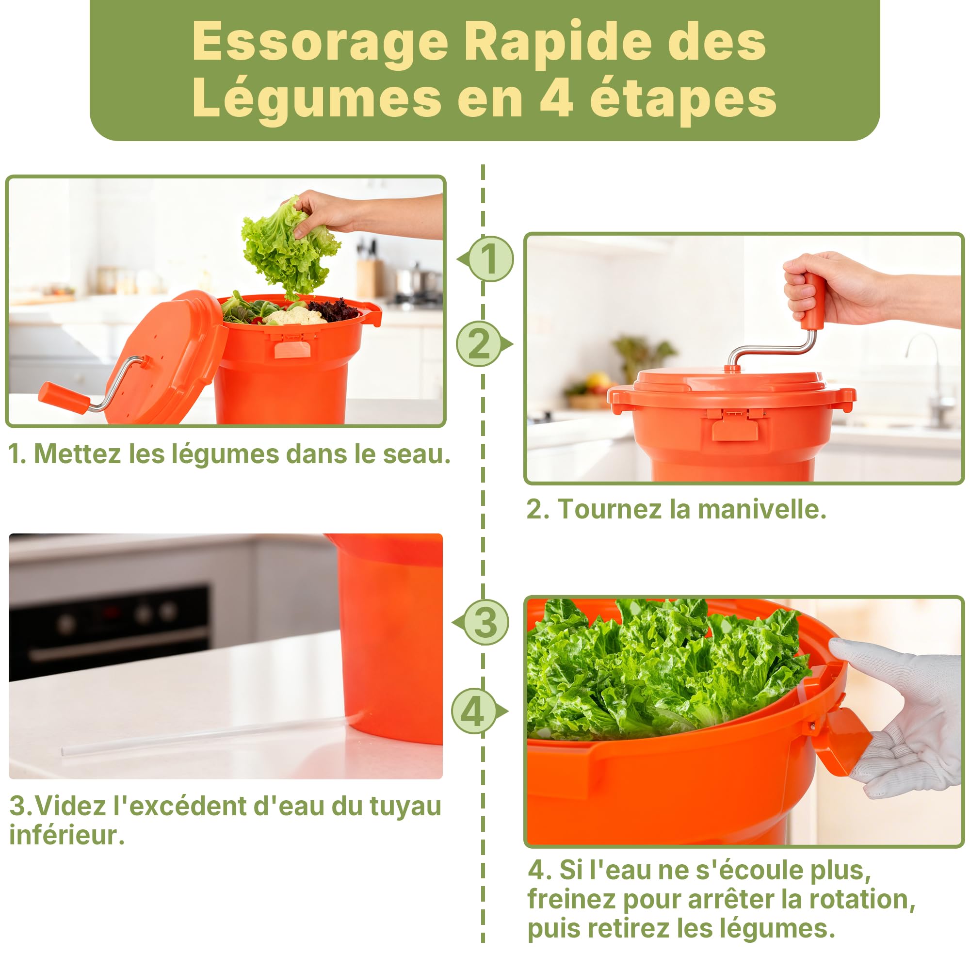 Hakka Essoreuse à Salade Professionnelle, Essoreuse Manuelle à Salade de 25 Litres, Essoreuse à Laitue Géante avec Tapis Antidérapant en Silicone et Tuyau D'évacuation, pour Essorer Jusqu'à 7 Laitues