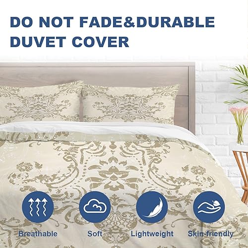 Miniatura 8 de Batmerry Juego de funda de edredón de 3 piezas con estampado floral vintage, tamaño King, suave, esponjoso, elegante, con patrón antiguo, para todas