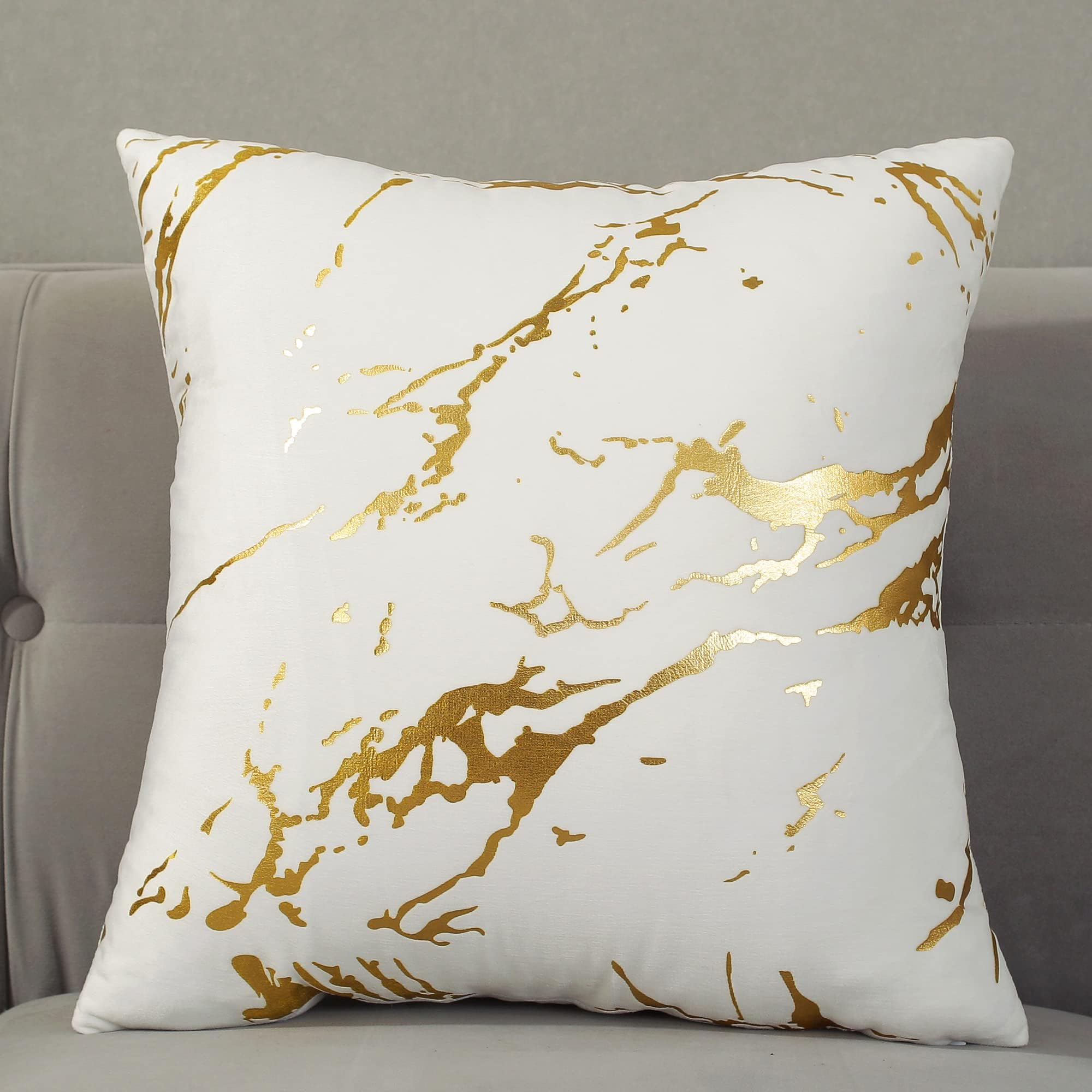 TAOSON Pack of 2 ,Velvet Marble Pattern Lines Geometric Bronzing Printed Cozy Soft Throw Pillow Cases Cushion Covers Shells for Sofa Couch Bed Home Decoration 18 x 18 Inches , White and Gold