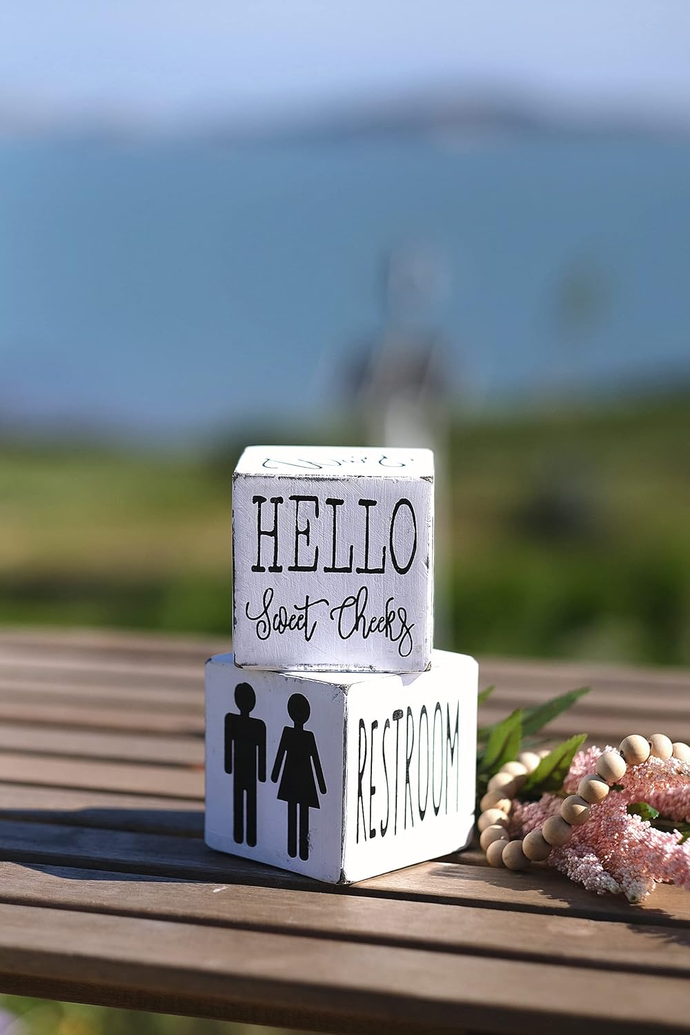 Lavender Inspired Set of 2 Farmhouse Bathroom Signs - Hello Sweet Cheeks - Half Bath Decor - Housewarming Gifts