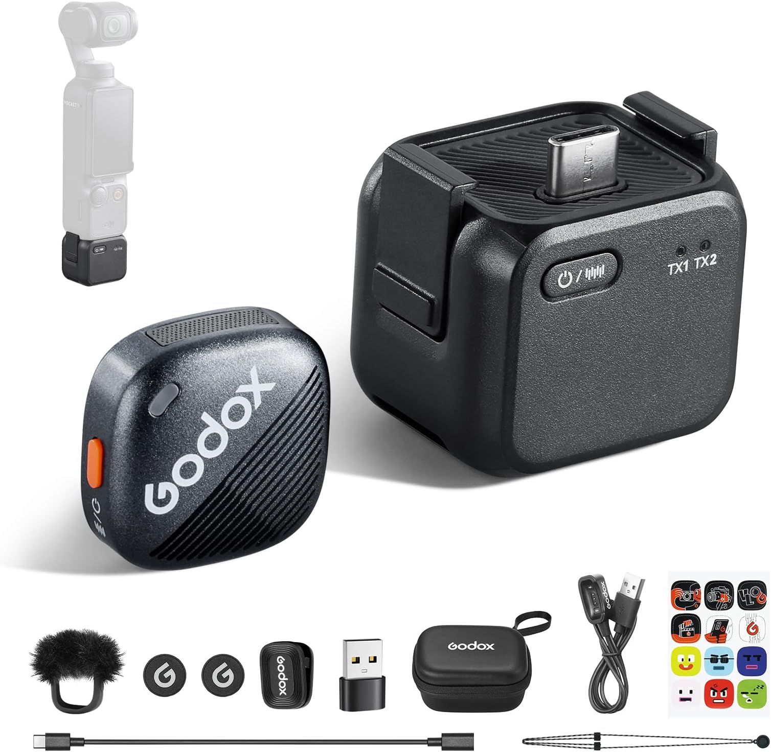 Godox Cube-OP3 Wireless Microphone Kit1 for DJI Pocket 3, Ultra-Lightweight Design, 200m(656ft.) Transmission Range, 48KHz 24Bit, Noise Cancellation, 10H Battery Life for Vlogging and Content Creation