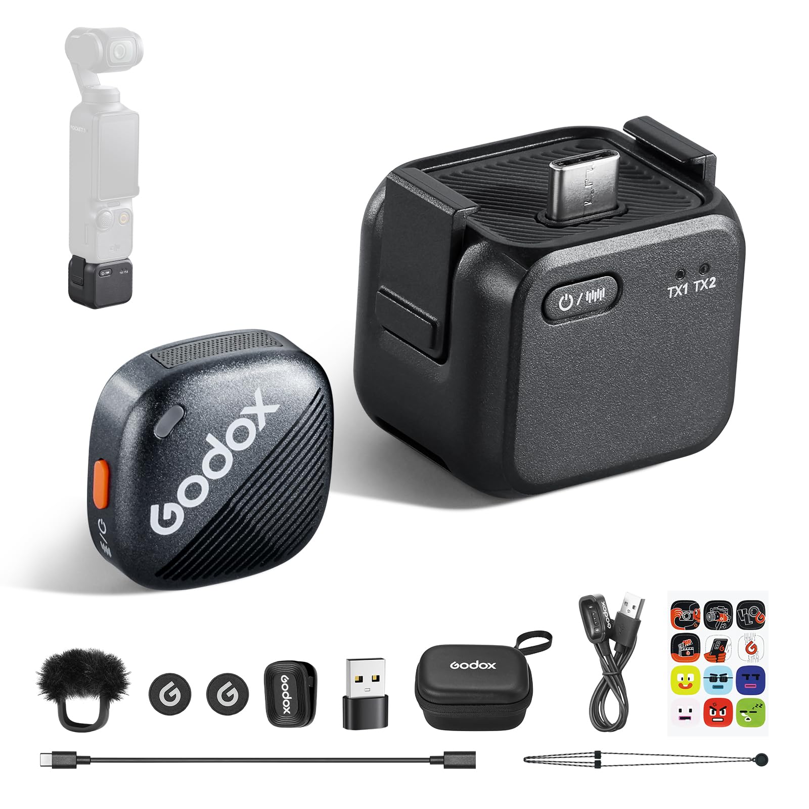 GODOXCube-OP3 Wireless Microphone Kit1 for DJI Pocket 3, Ultra-Lightweight Design, 200m(656ft.) Transmission Range, 48KHz 24Bit, Noise Cancellation, 10H Battery Life for Vlogging and Content Creation