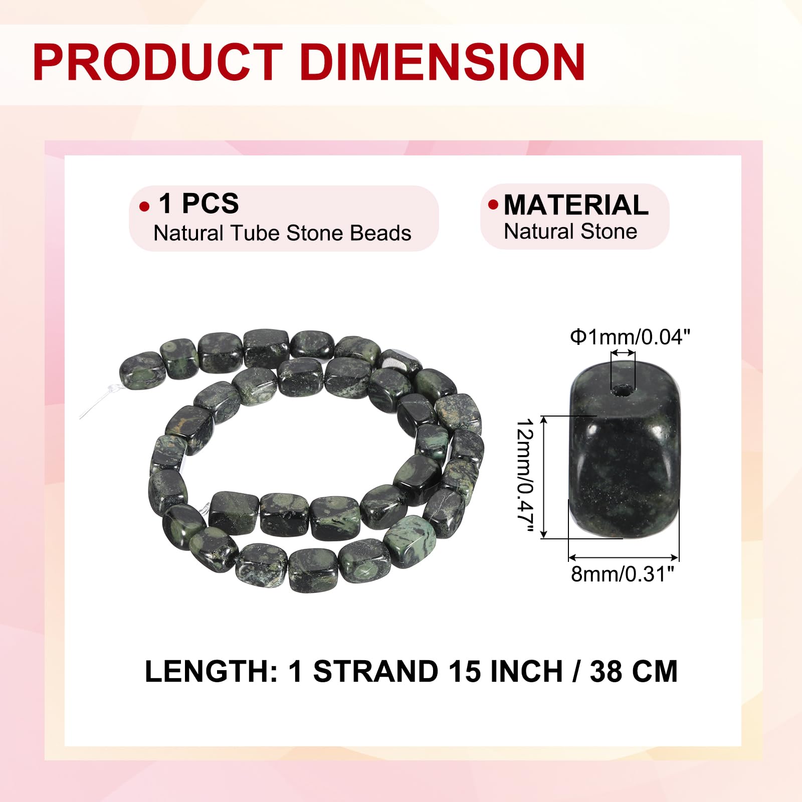 PATIKIL 12x8mm Natural Stone Gemstone Beads for Jewelry Making 1 Strand 15"/38cm Cuboid Loose Spacer Beads Crystal Agate Beads for Bracelet Necklace DIY Art Craft Black Green - Image 2