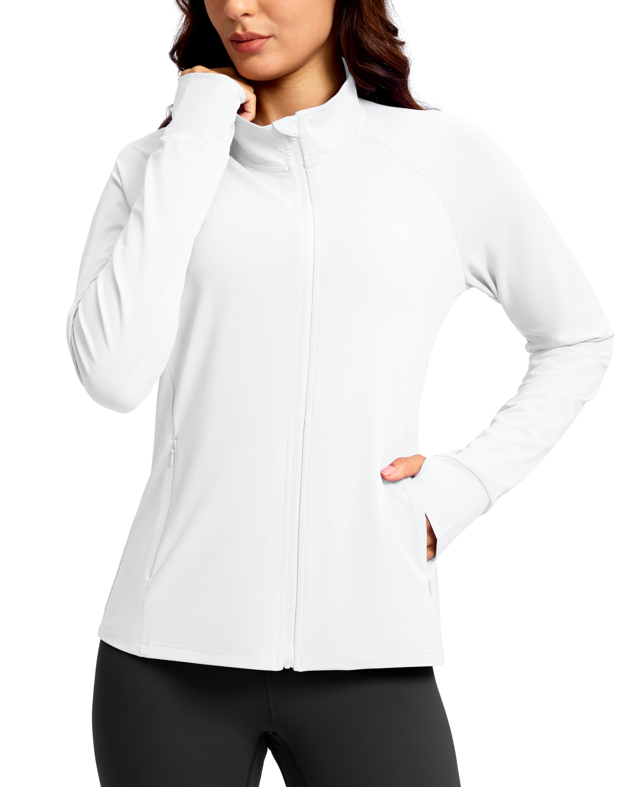 G Gradual Women's UPF 50+ Lightweight Athletic Jacket Sun Protection Zip Up 4 Pockets Long Sleeve Shirts Workout Running, White, XL